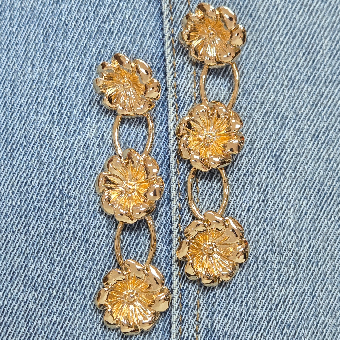 E1143 IE7686 Triple Flower Designs Linked Drop Dangle Earrings