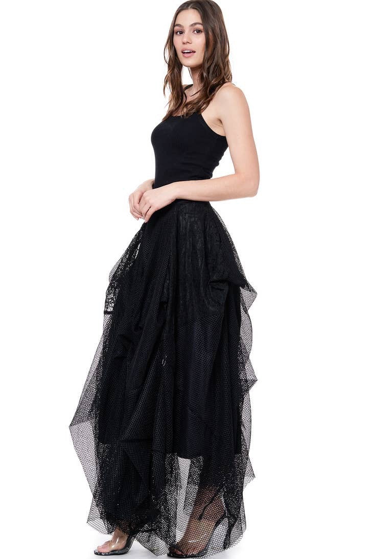 Gathered Mesh Maxi Skirt