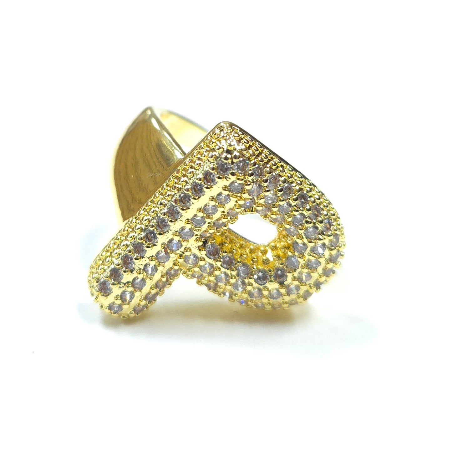 Gold letter 'P' charm with diamonds on a white background