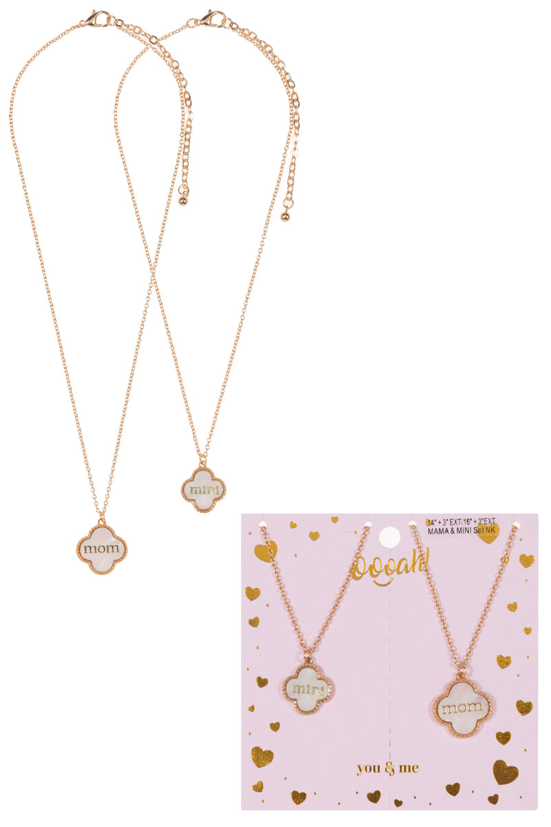 N0349 K2NS2072 MOM, MINI design Clover Shape Pendant 2 Necklaces Set