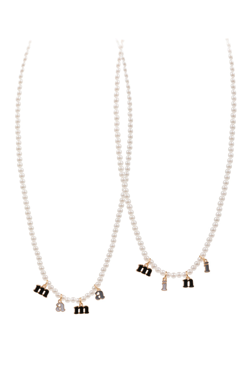 N0352 K7NS2050 MAMA MINI ENAMEL CHARMS DANGLE PEARL 2 NECKLACES SET