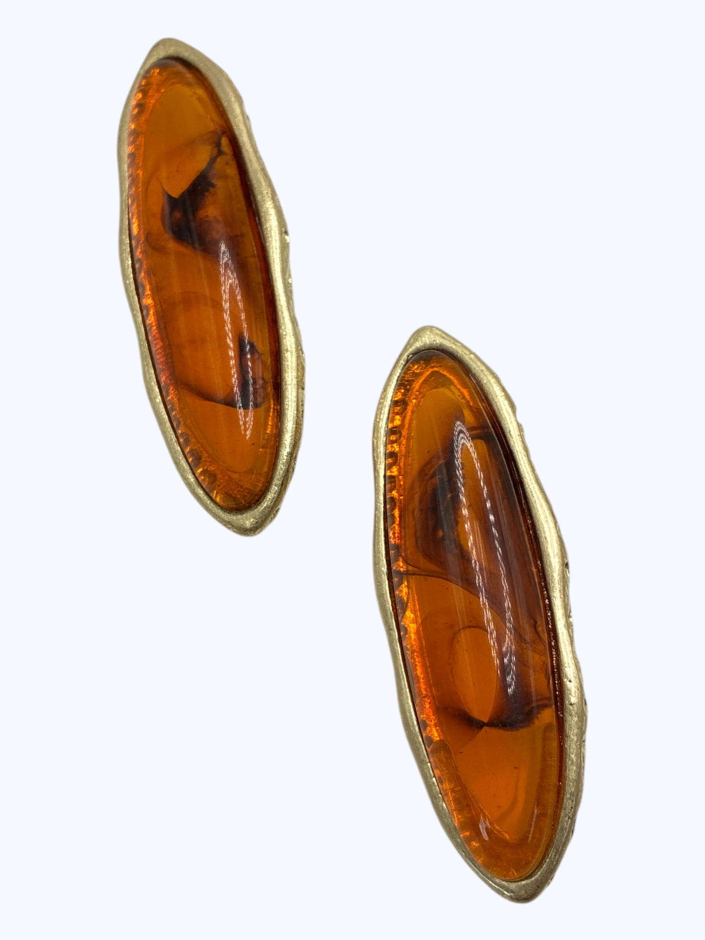 Modern elongated oval drop earrings featuring turquoise-style marbled resin center with sleek metallic frame.