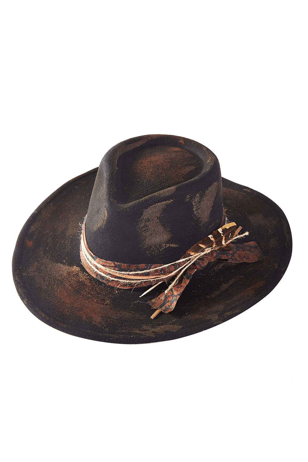 HT0053 | Distressed Feather Leather Hat | MH0244