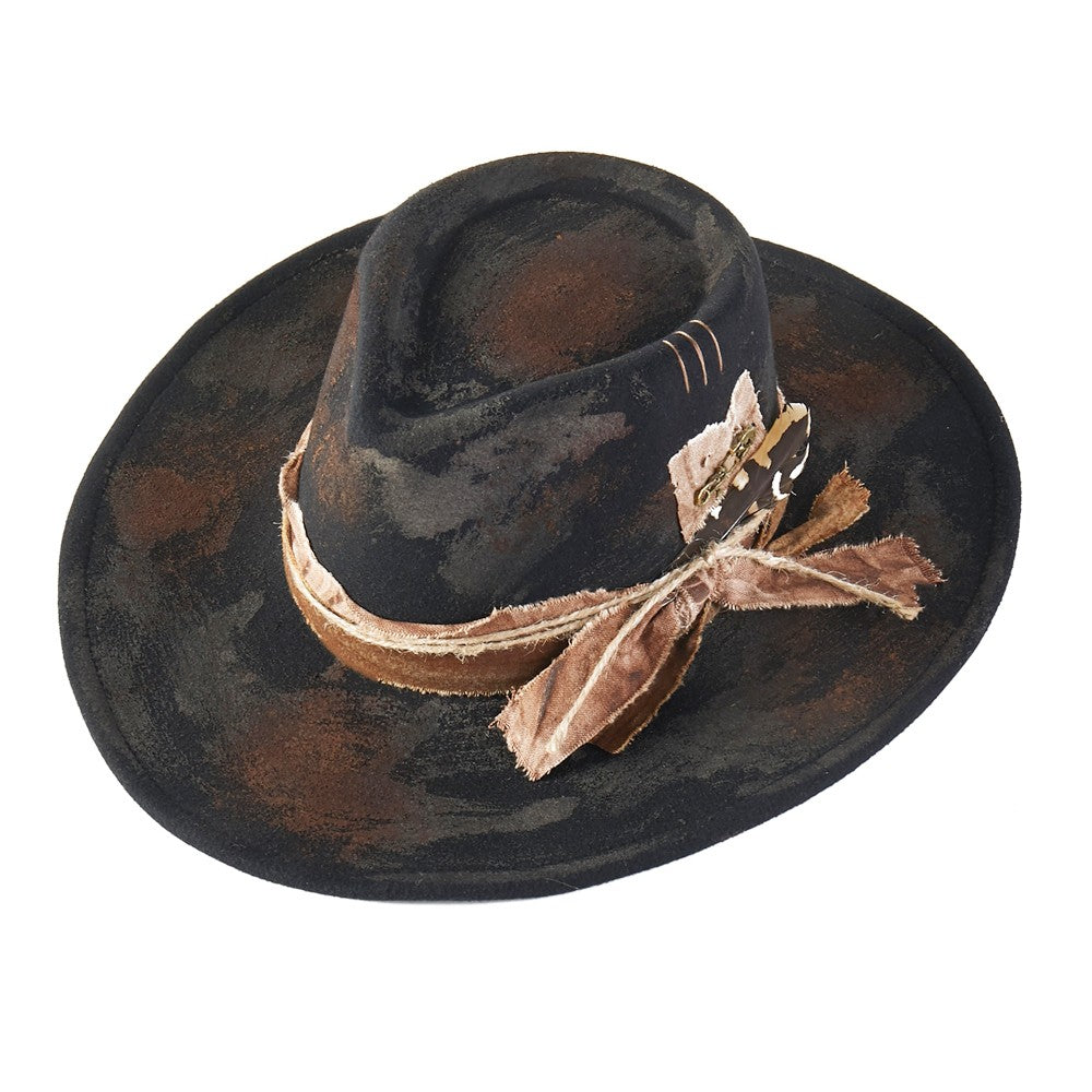 Feather Detail Leather Western Hat | HT0090