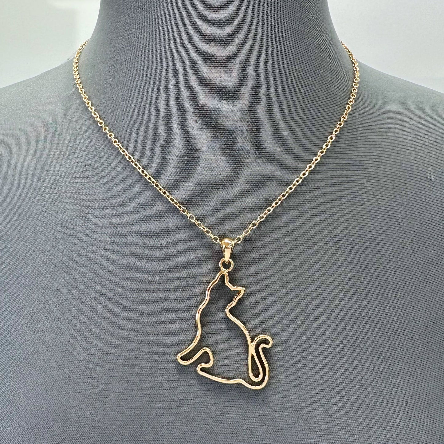 N0410 AN2898 Outlined Animal Cat Shape Pendant Necklace
