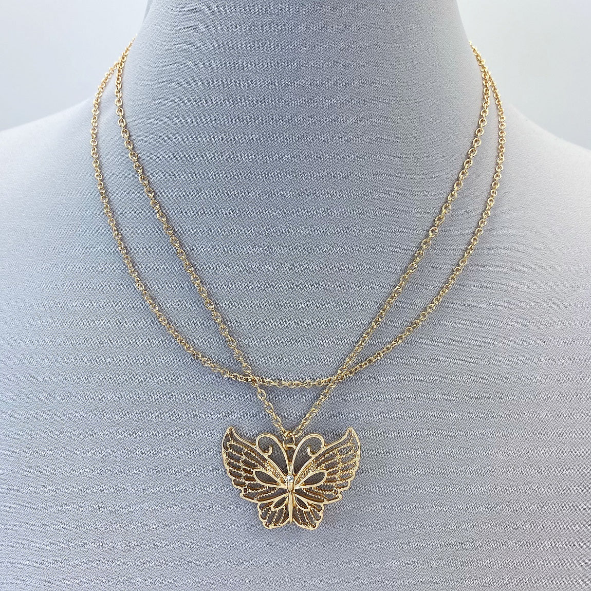 N0524 HN4724 Butterfly Pendant Layered Necklace