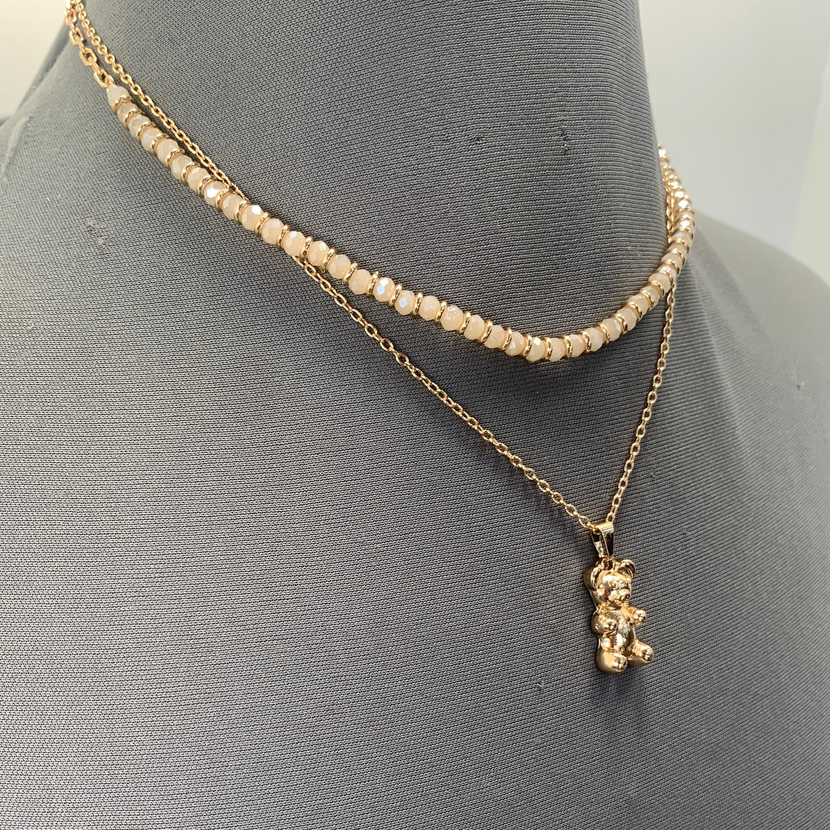 Beaded Layered Bear Pendant Necklace | N0133