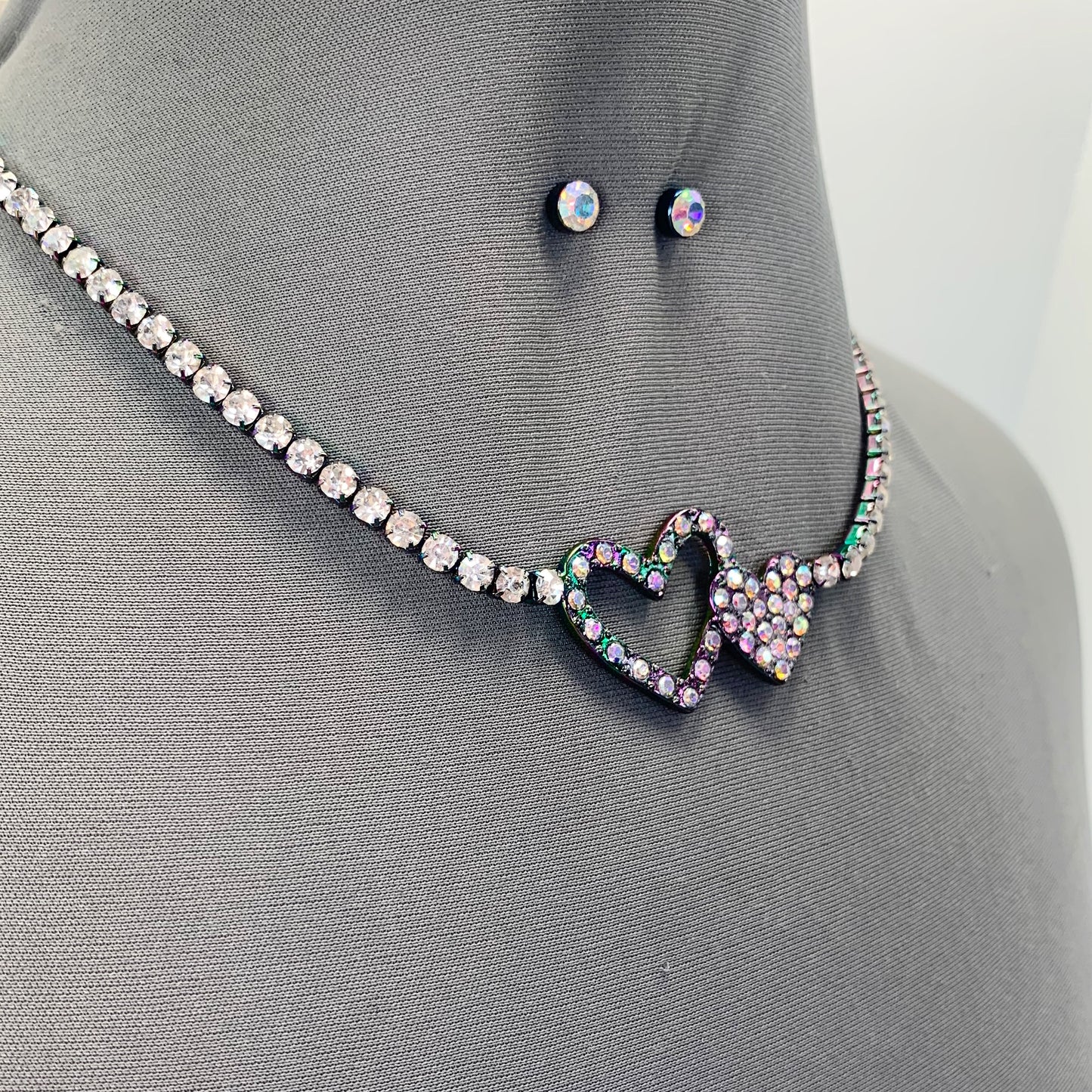 Rhinestone Heart Bow Necklace Set | N0182