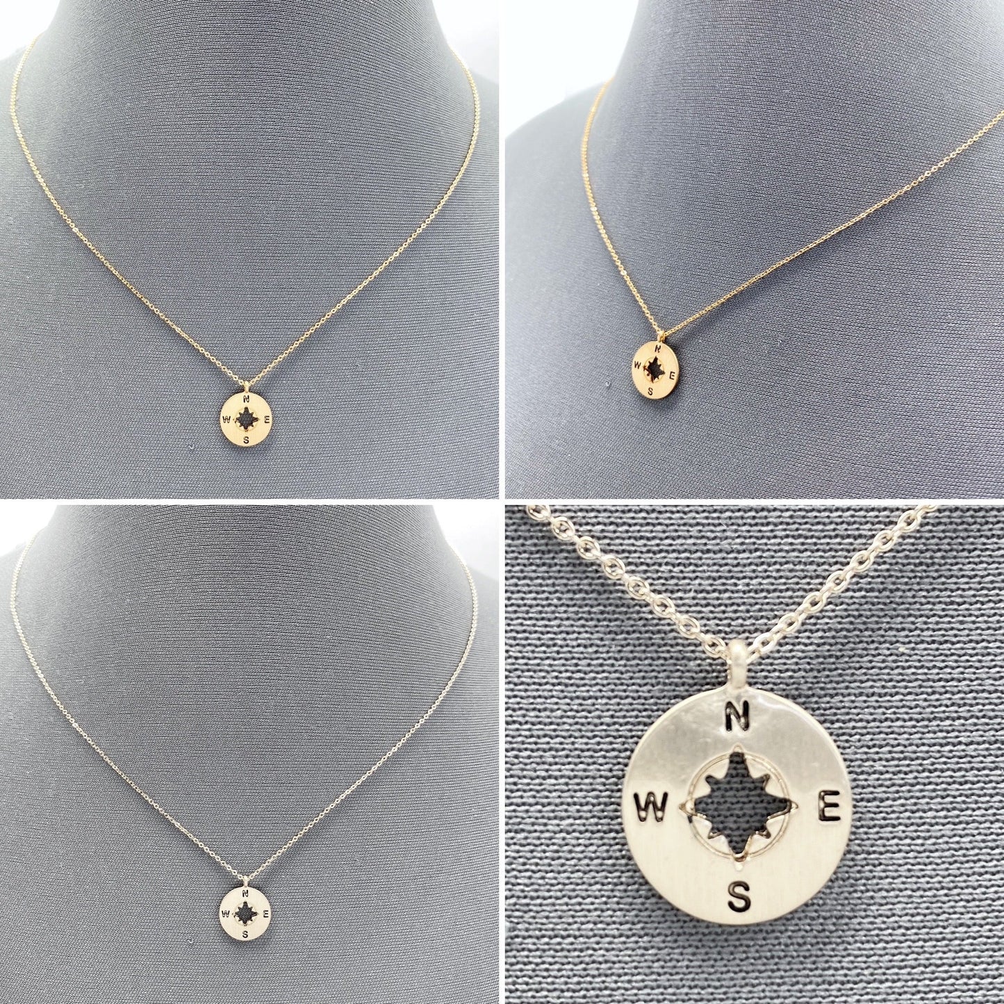 N0271 17248 Compass Design Mini Pendant Dainty Chain Necklaces