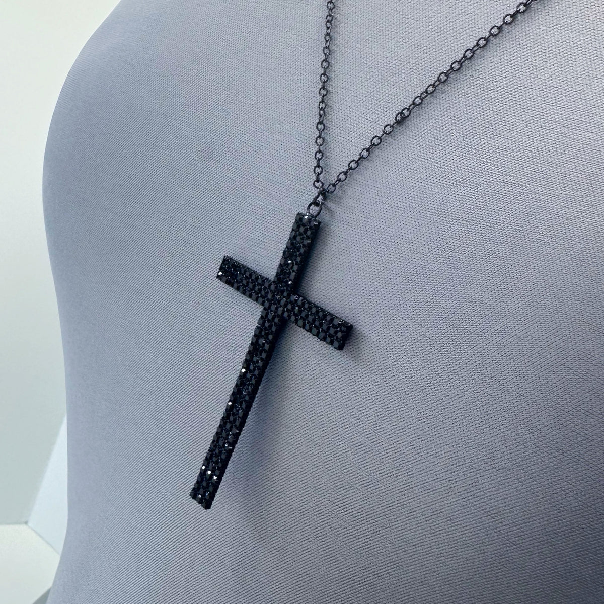 Long Crystal Cross Pendant Necklace | N0393