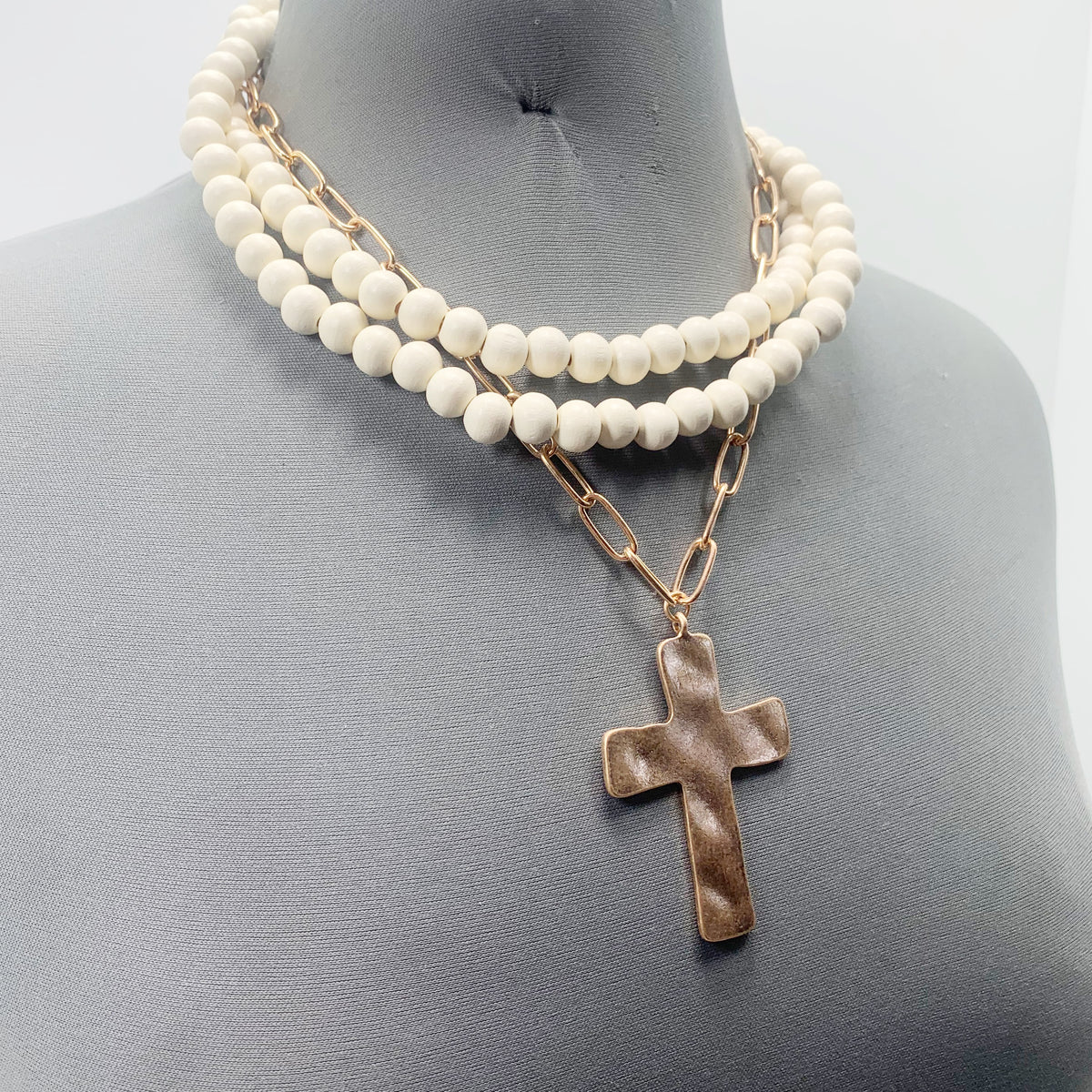 Layered Beaded Cross Necklace | N3004