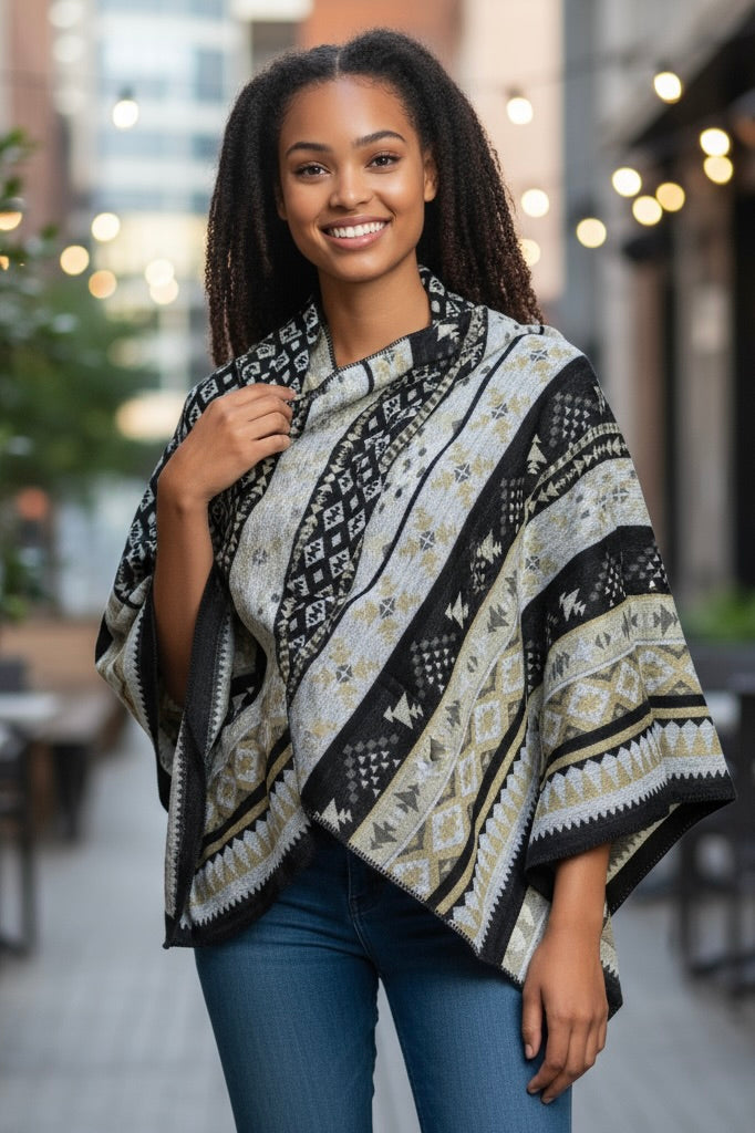 Tribal Pattern Open Front Poncho | PC24