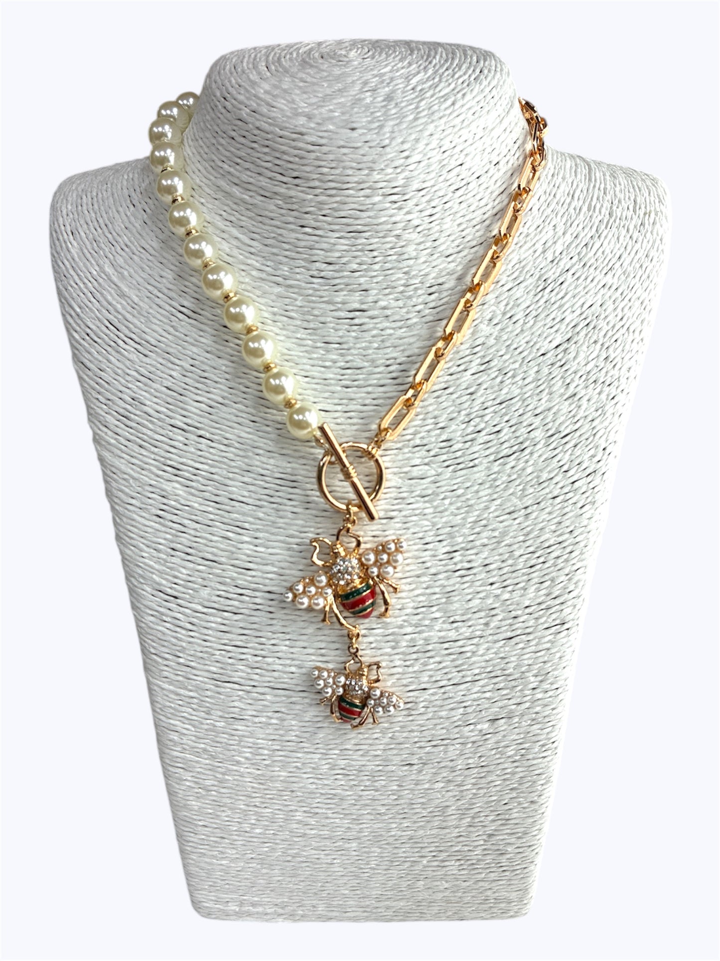 N0248|Bee Pendant Pearl Chain Necklace |JCNE2739