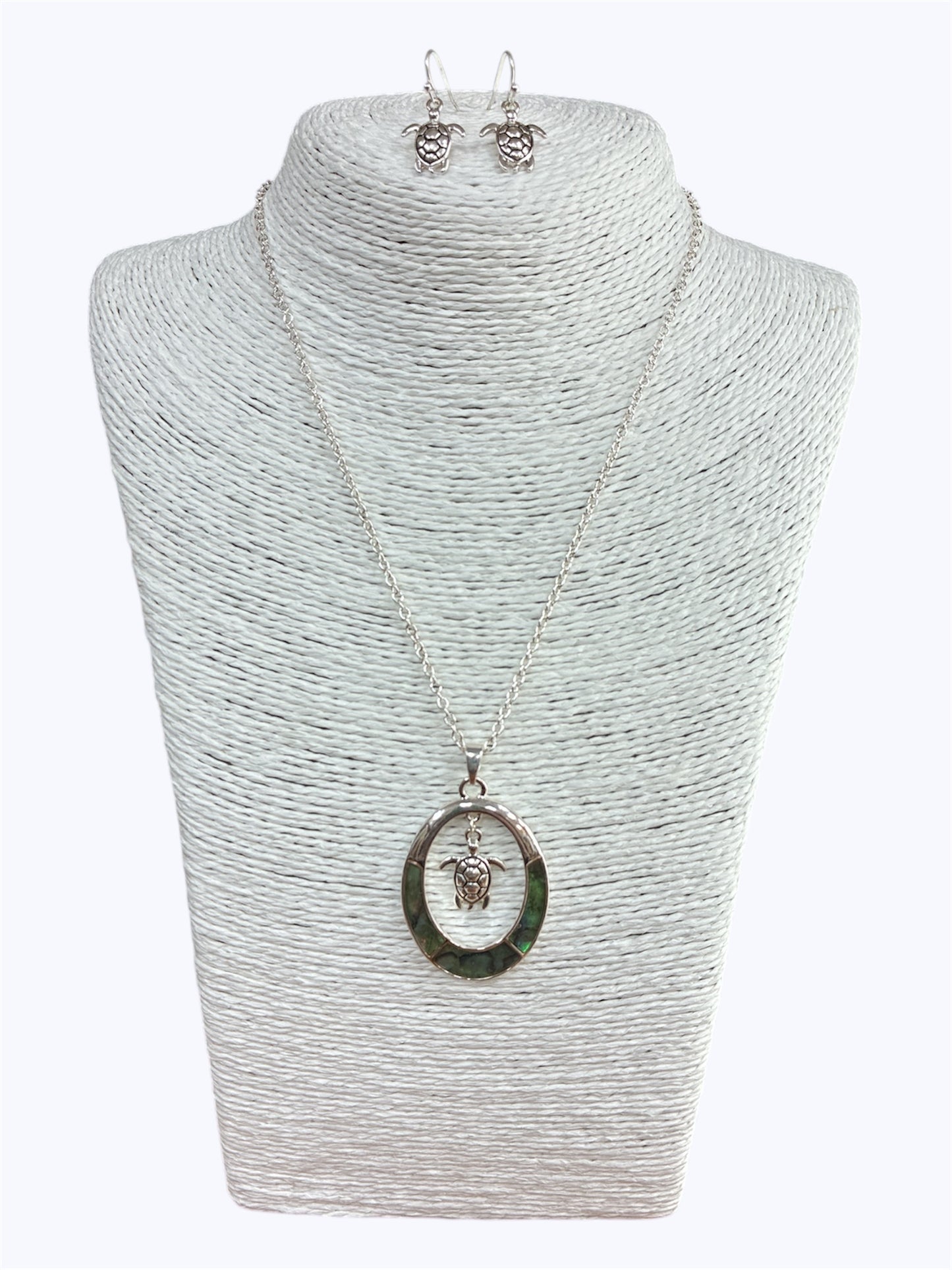 N0434| Abalone Circle Turtle Charm Necklace Set |AS6610