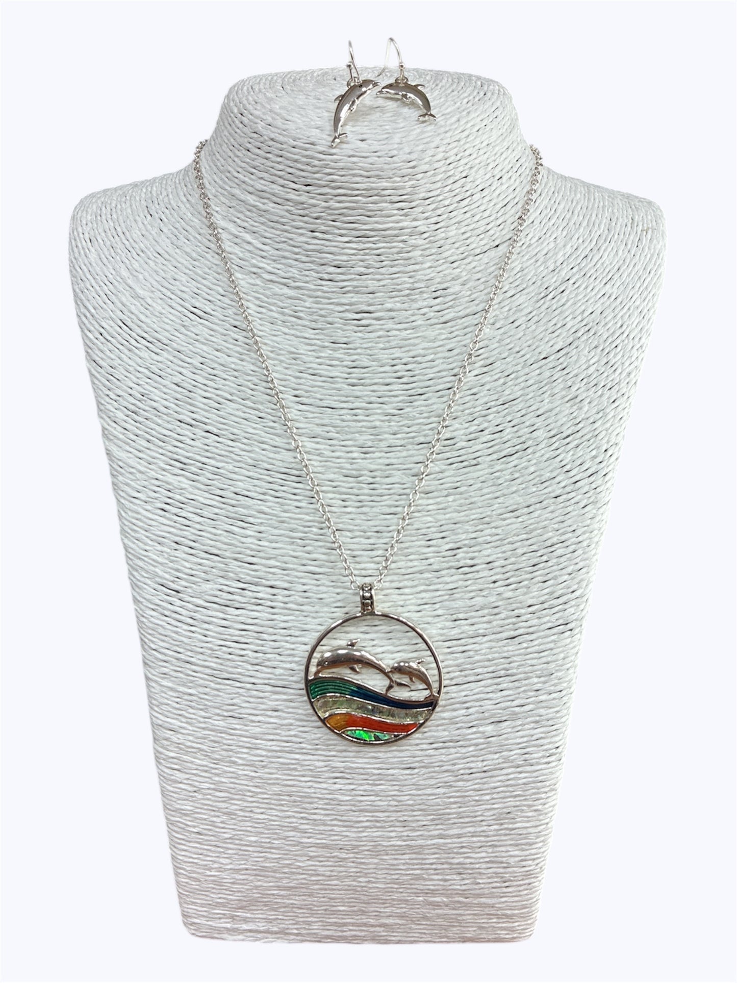 N0370 | Dolphin Ocean Wave Circle Shape Pendant Necklace |AS6427