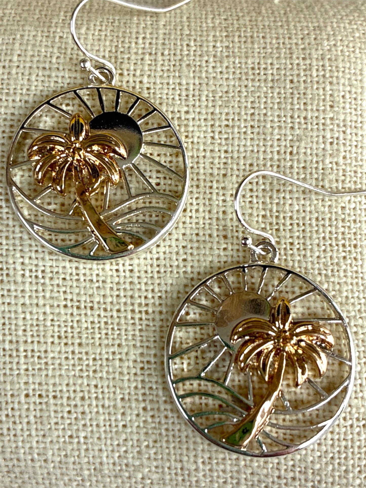 E0966| Sun Palm tree design Circle Shape Drop Dangle Hook Earrings|AE3855