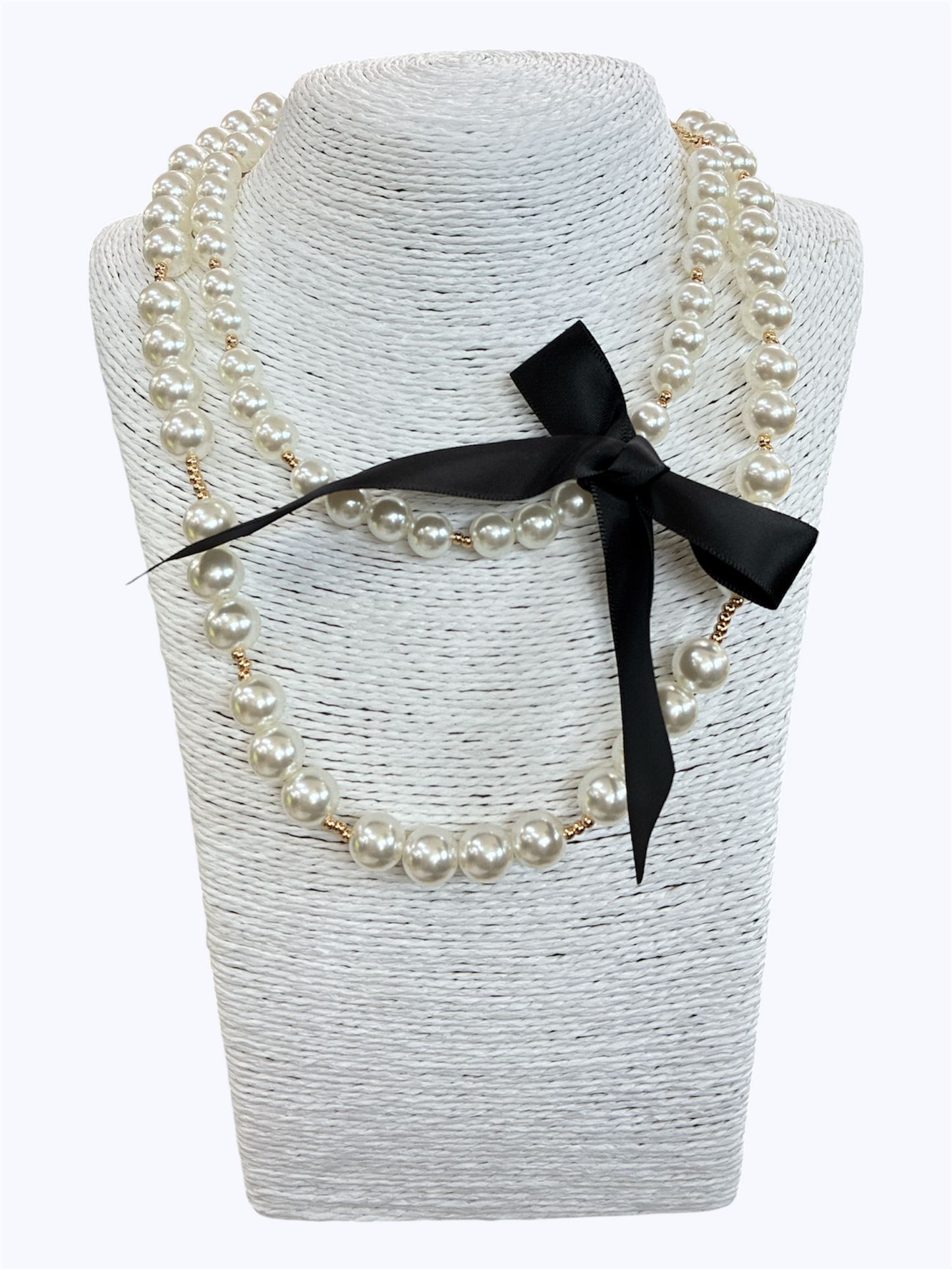 N0716 | Ribbon Accent Pearl Layered Necklace | TNE2246