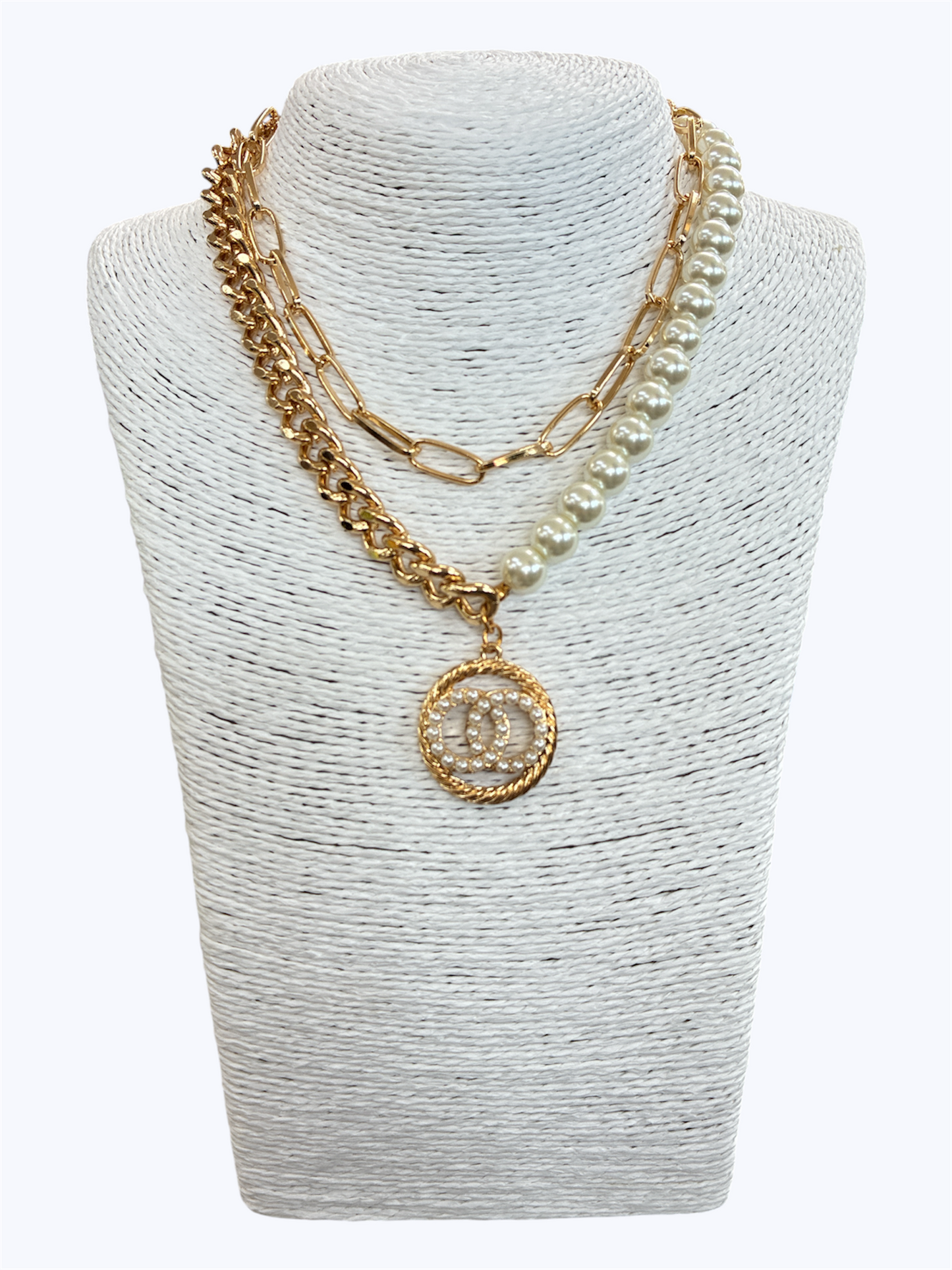 N3209| Chain Pearl 2Pc Necklace| 83N1430