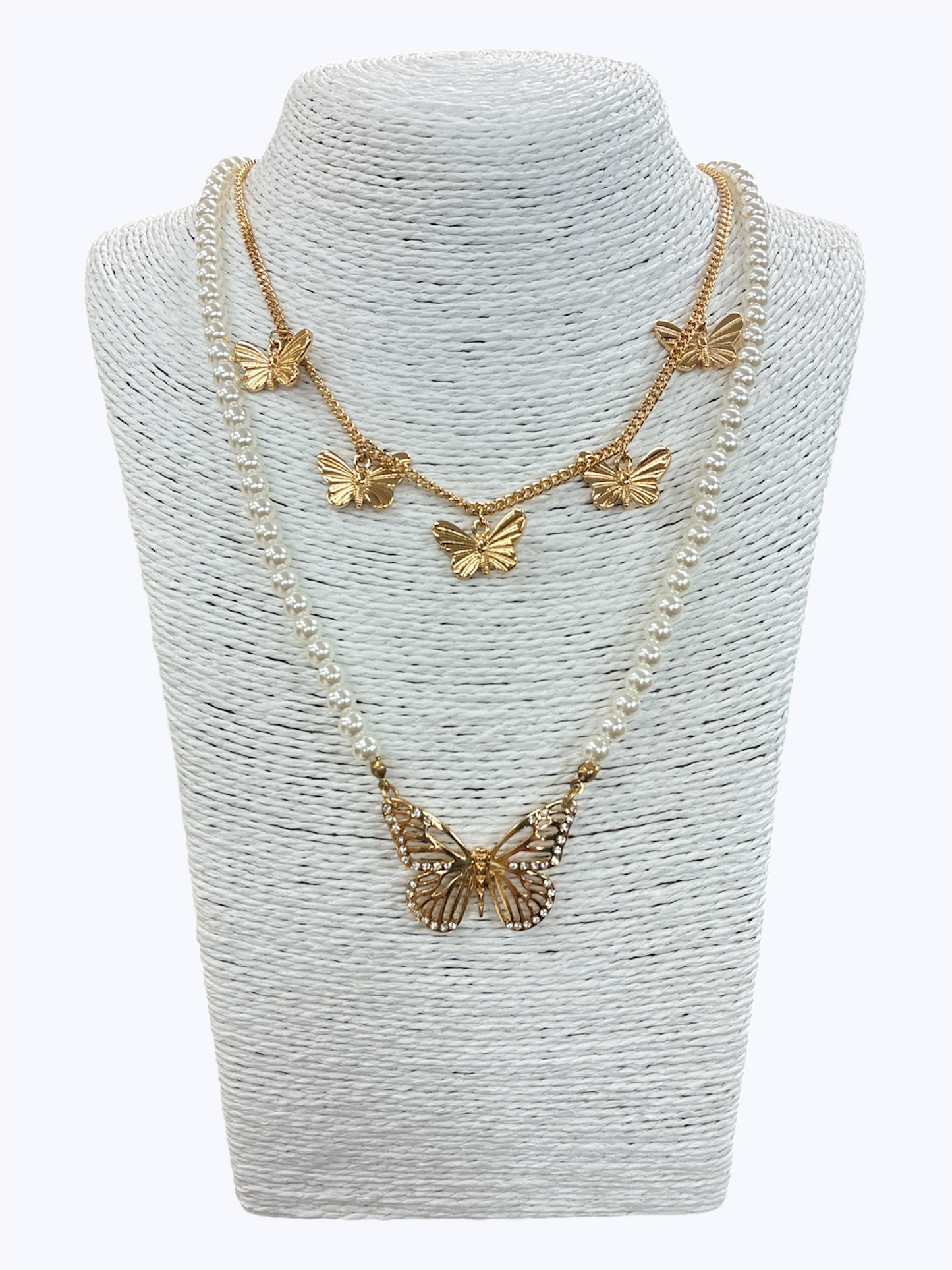 N3063 | Butterfly Layered Pearl Necklace | KS4008