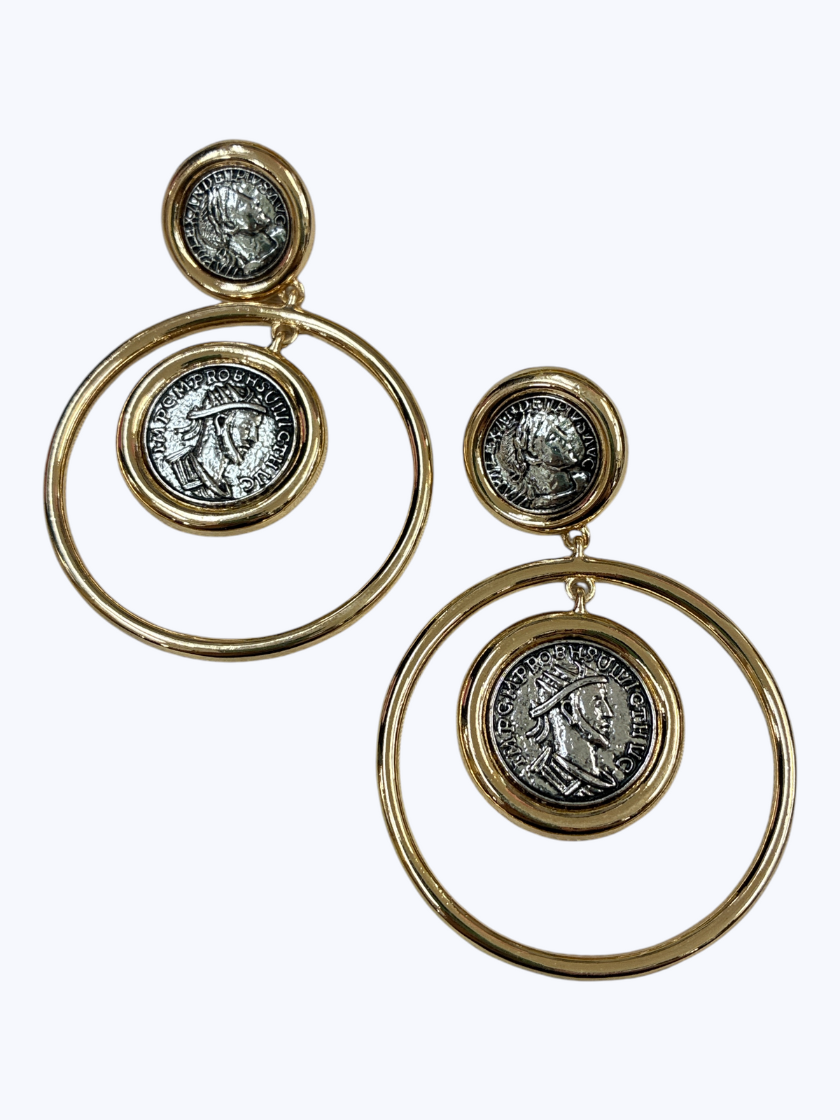 Two-Tone Coin Earrings - E2580