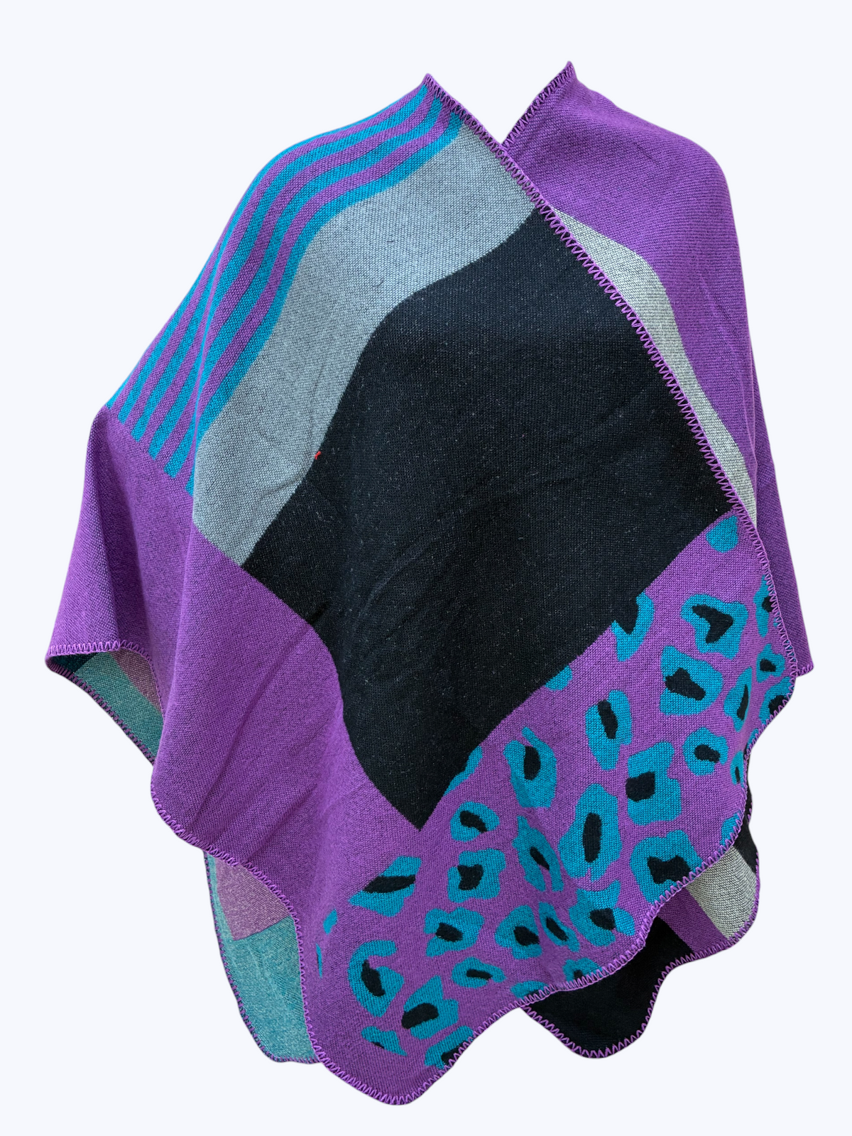Colorblock Plaid Poncho | PC103