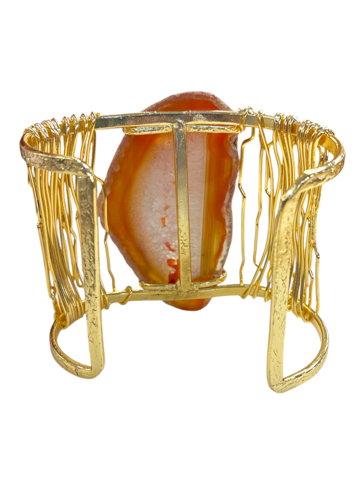 Orange Natural Druzy Stone Bracelet – 14K Gold Plated