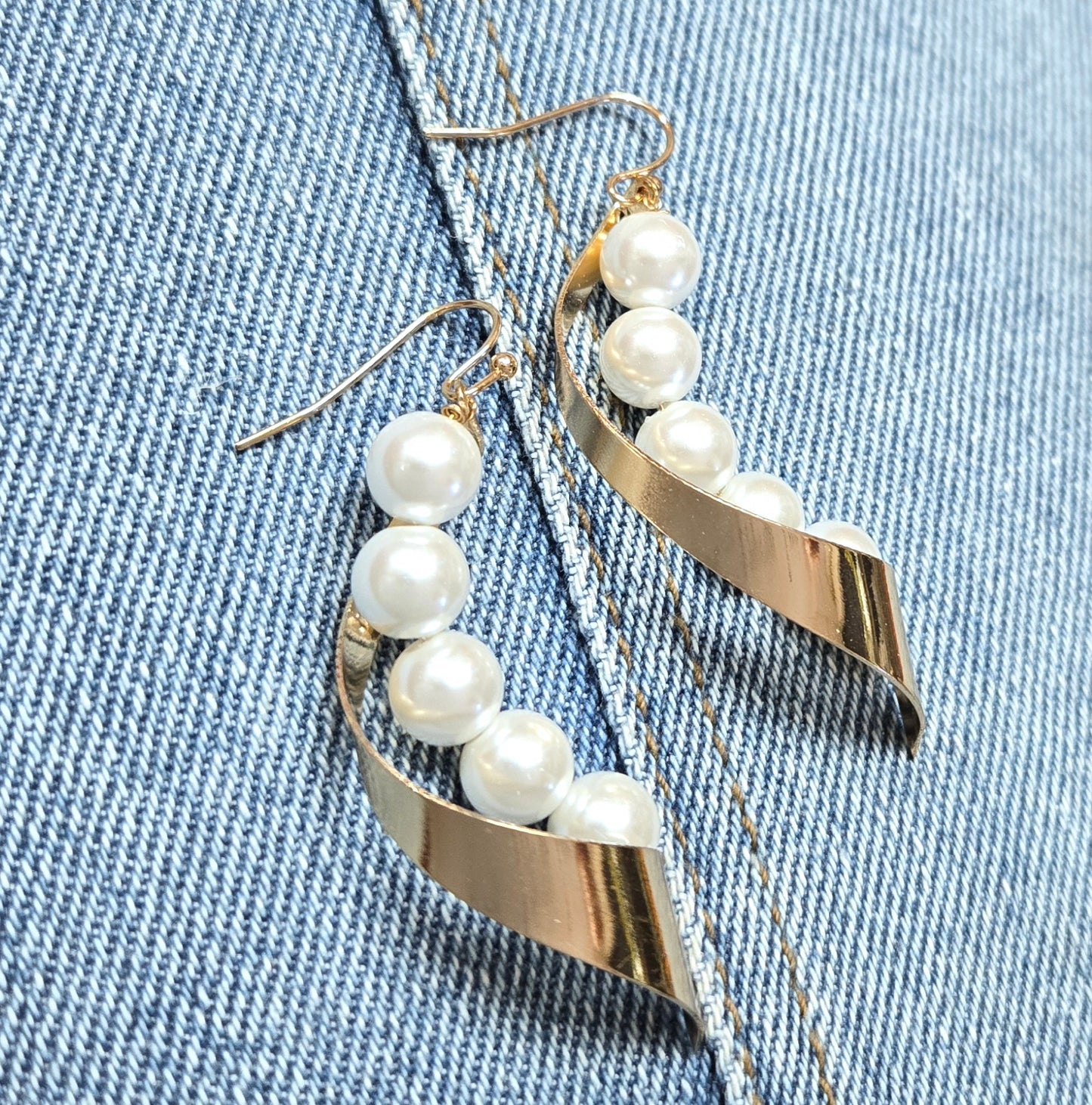 E1018 QE2357 Pearl Deco Drop Dangle Hook Earrings