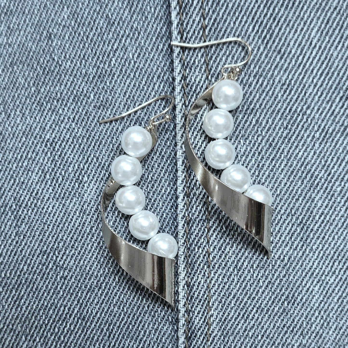E1018 QE2357 Pearl Deco Drop Dangle Hook Earrings