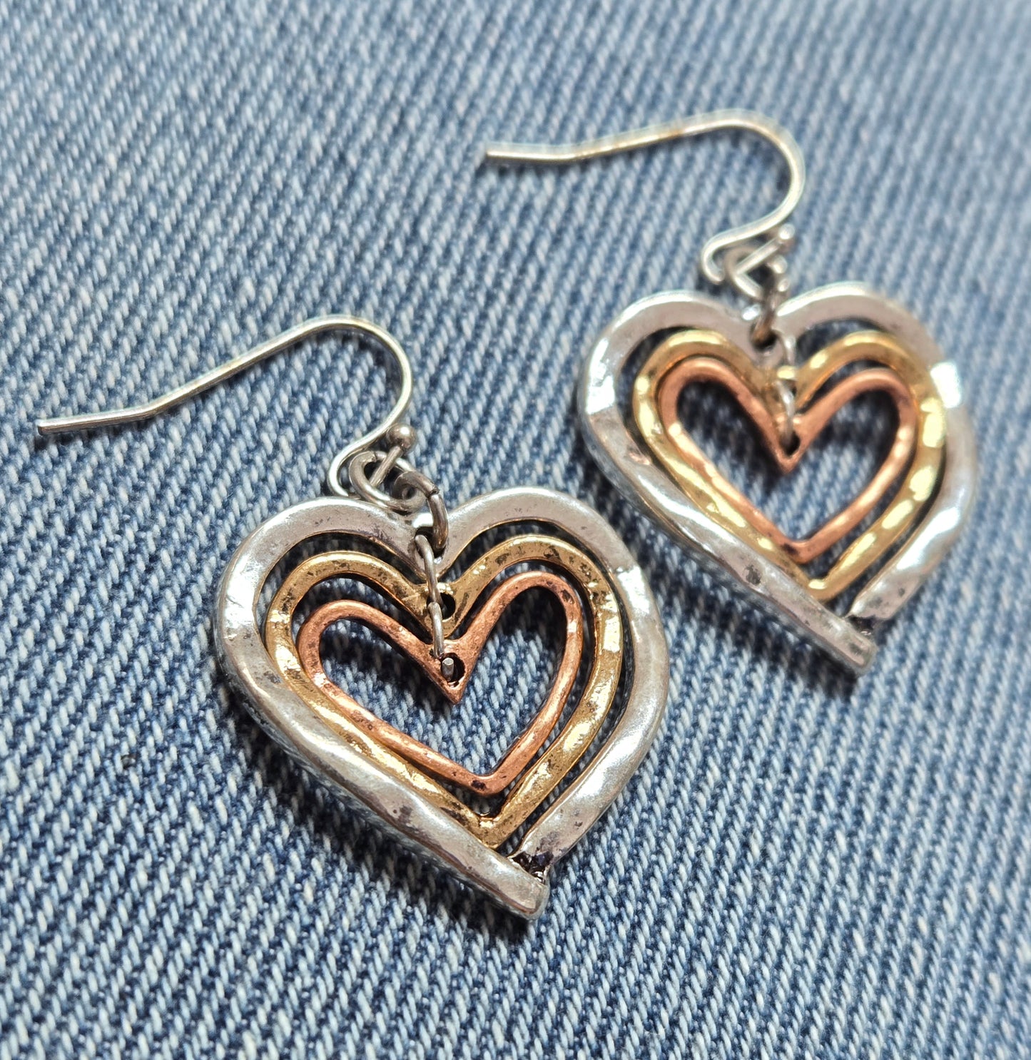 E1166 QE4769 Heart Love Shapes Linked Drop Dangle Earrings