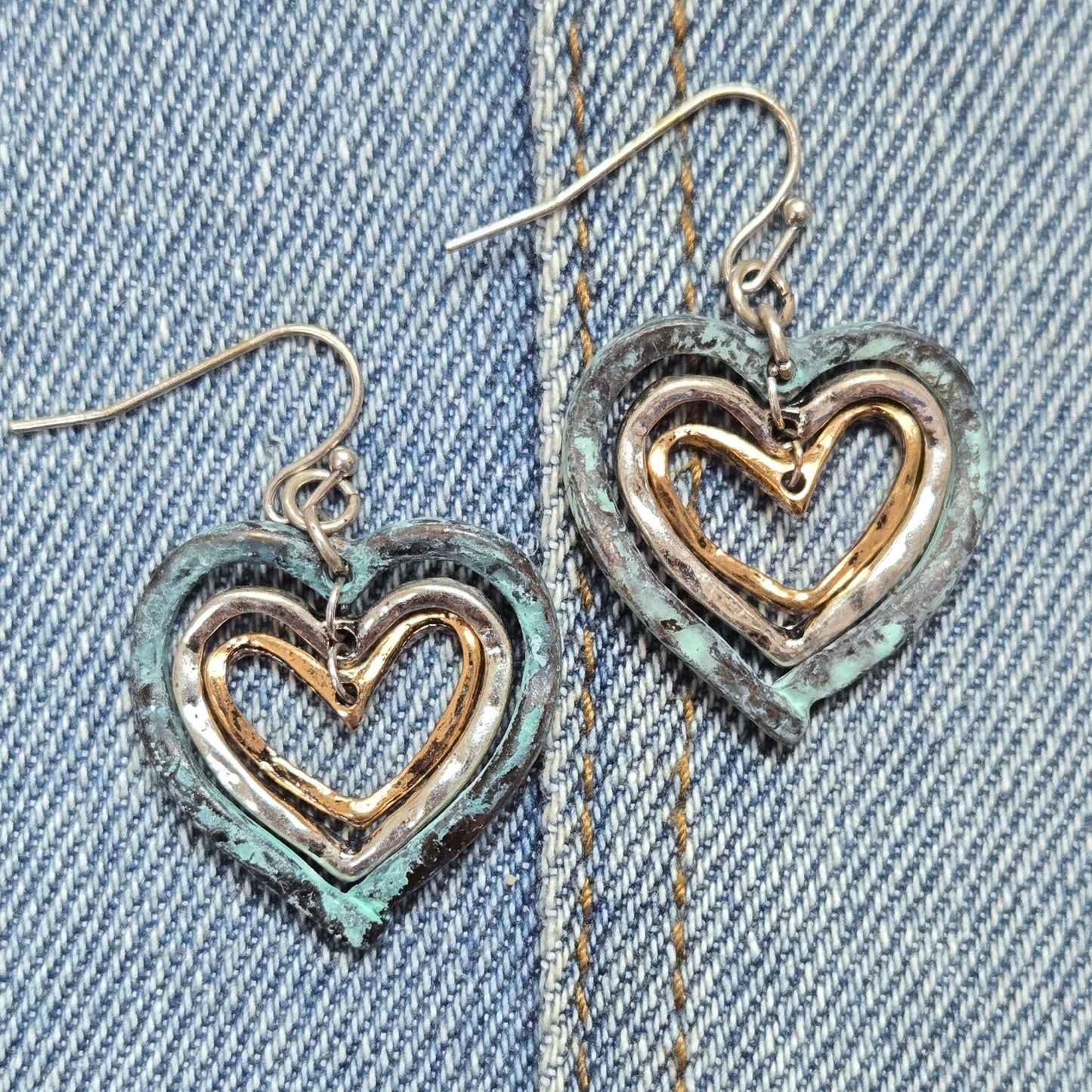 E1166 QE4769 Heart Love Shapes Linked Drop Dangle Earrings