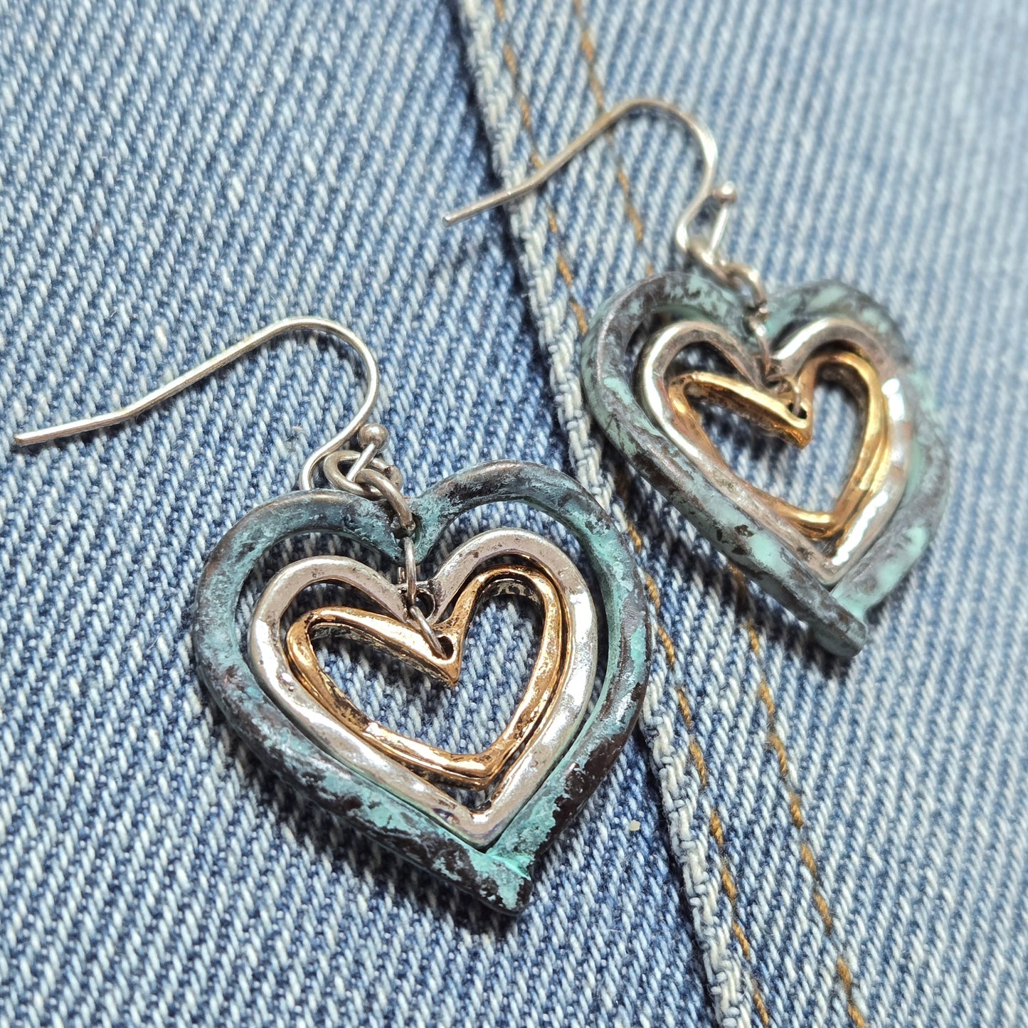 E1166 QE4769 Heart Love Shapes Linked Drop Dangle Earrings