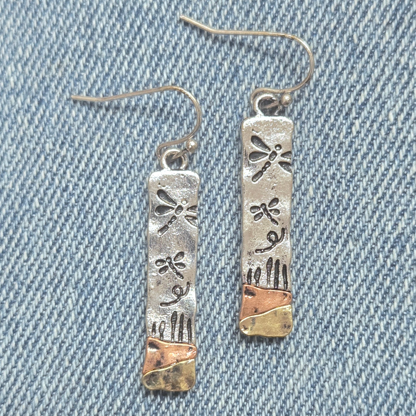 E1217 QE4801 Dragonfly Rectangle Drop Dangle Earrings