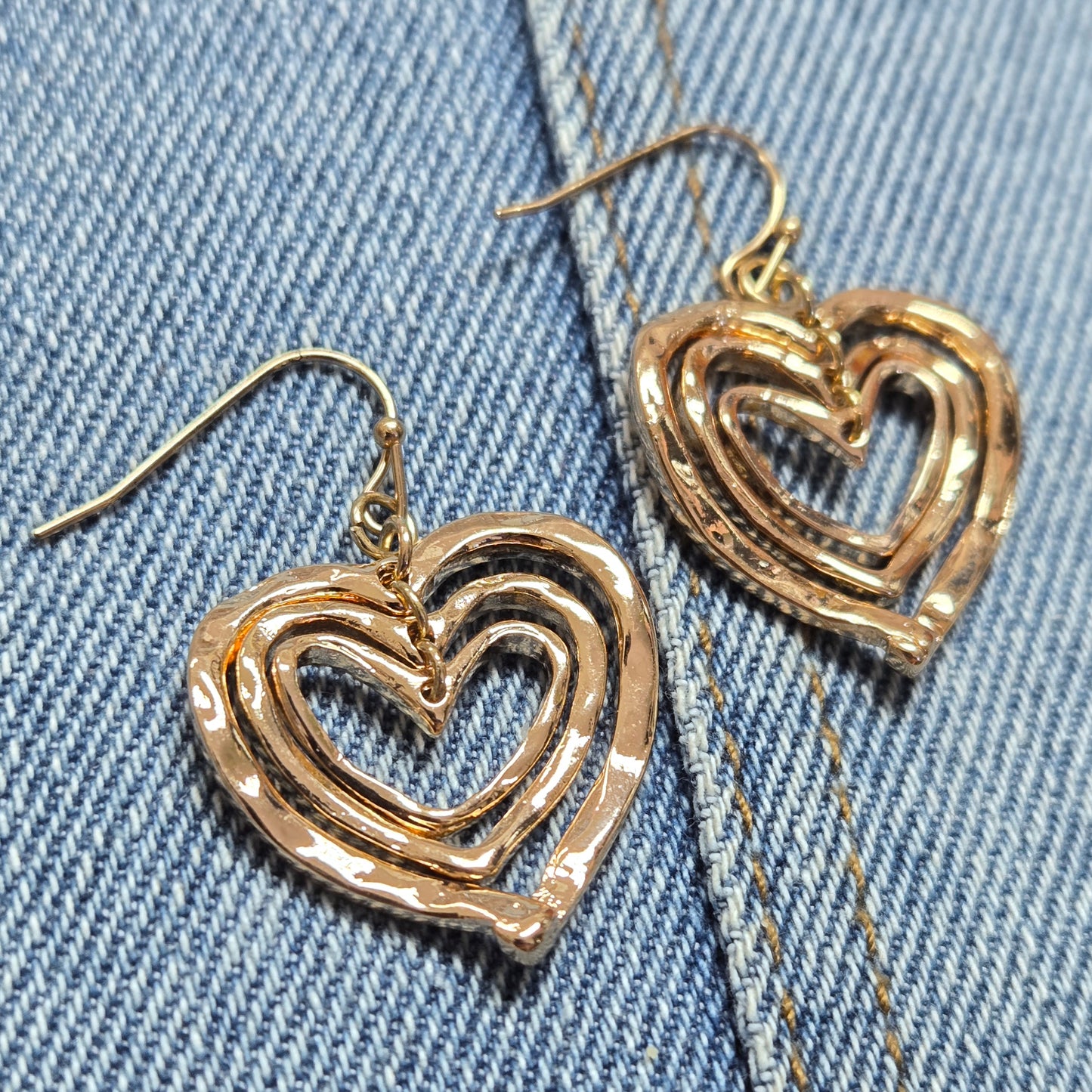 E1166 QE4769 Heart Love Shapes Linked Drop Dangle Earrings
