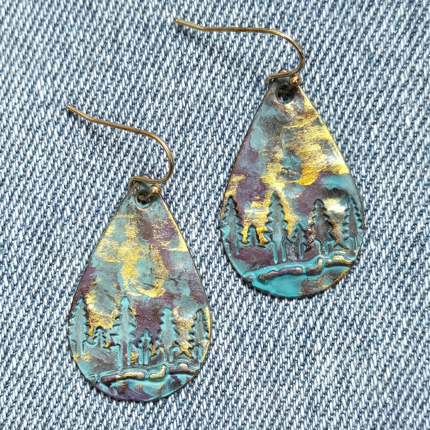 E1149 QE6971 Forrest Engraved Teardrop Drop Dangle Earrings