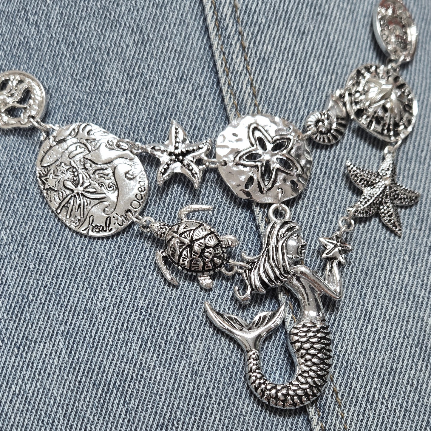 N0554 QNE15366 Mermaid Sea life Designs Linked Pendant Necklace