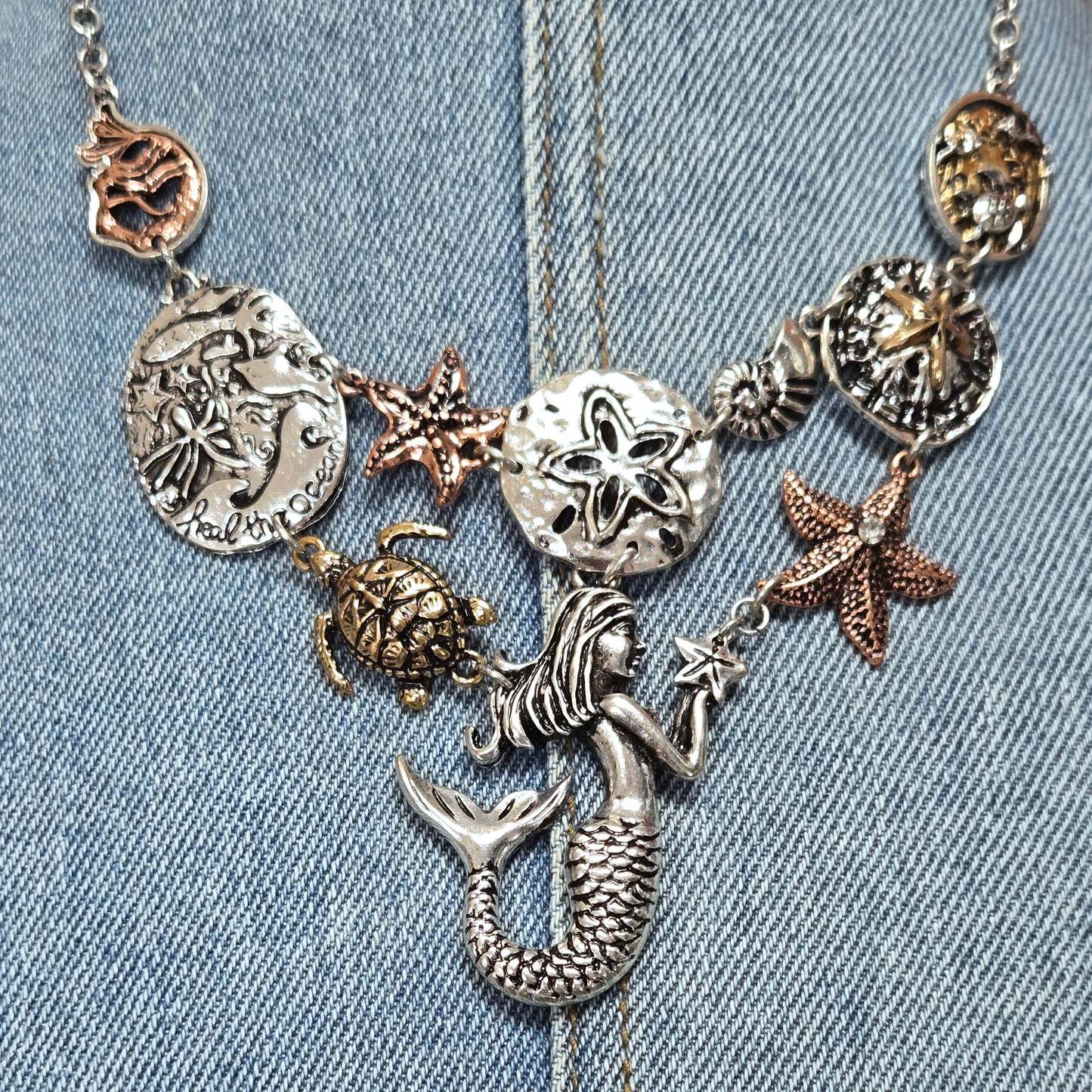 N0554 QNE15366 Mermaid Sea life Designs Linked Pendant Necklace