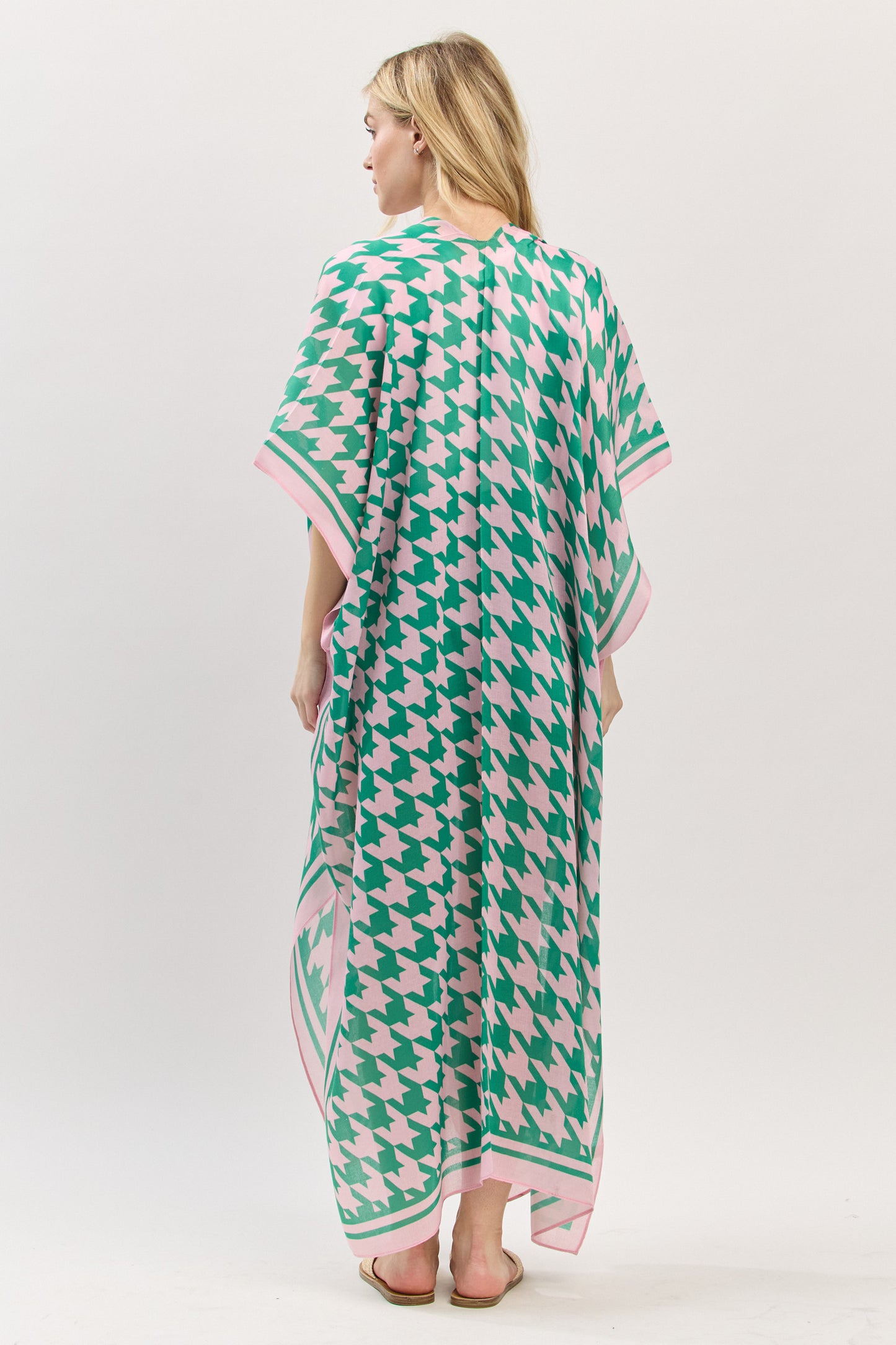 PS86 SO15012 Houndstooth Printed Long Kimono