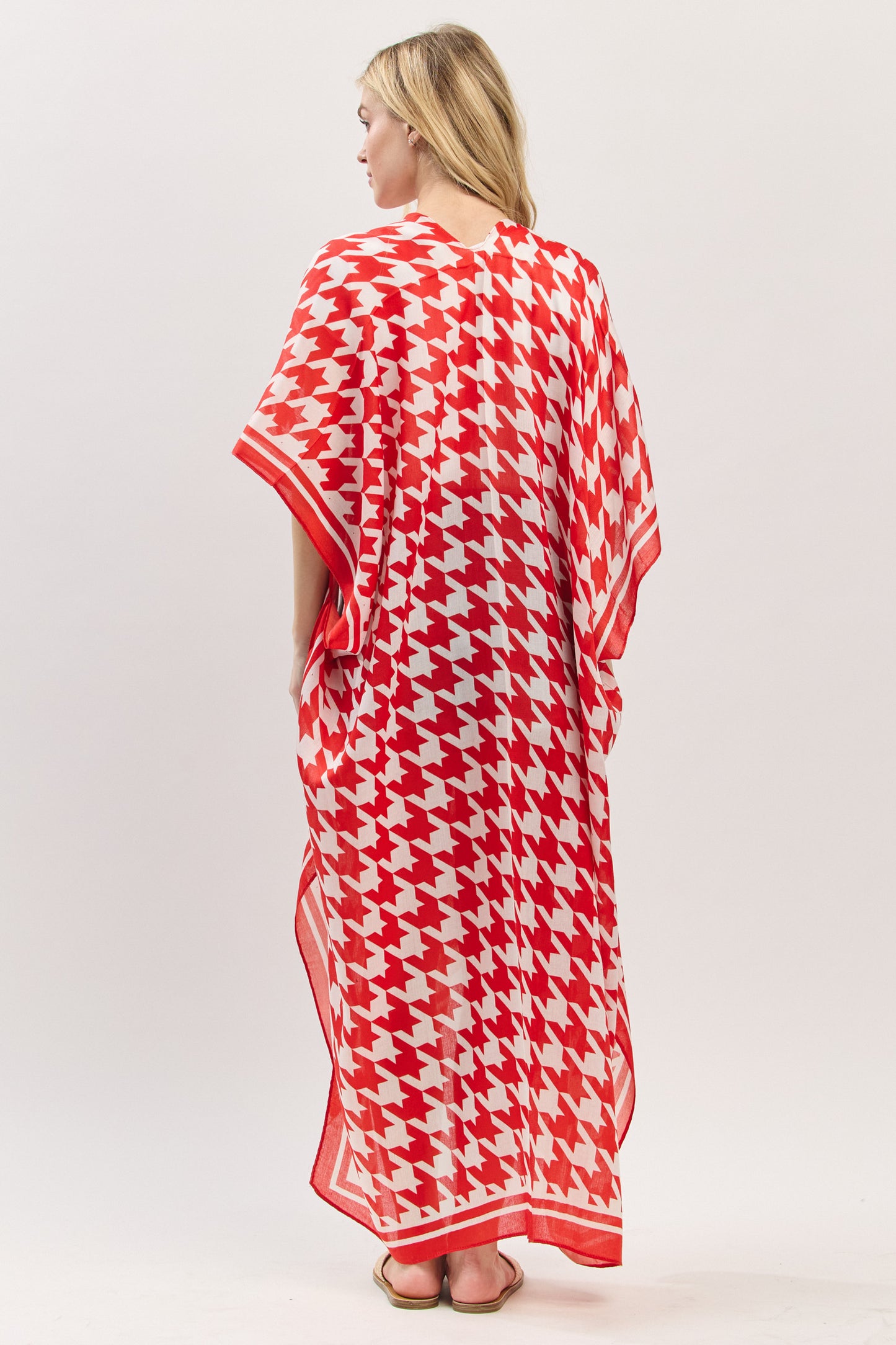 PS86 SO15012 Houndstooth Printed Long Kimono