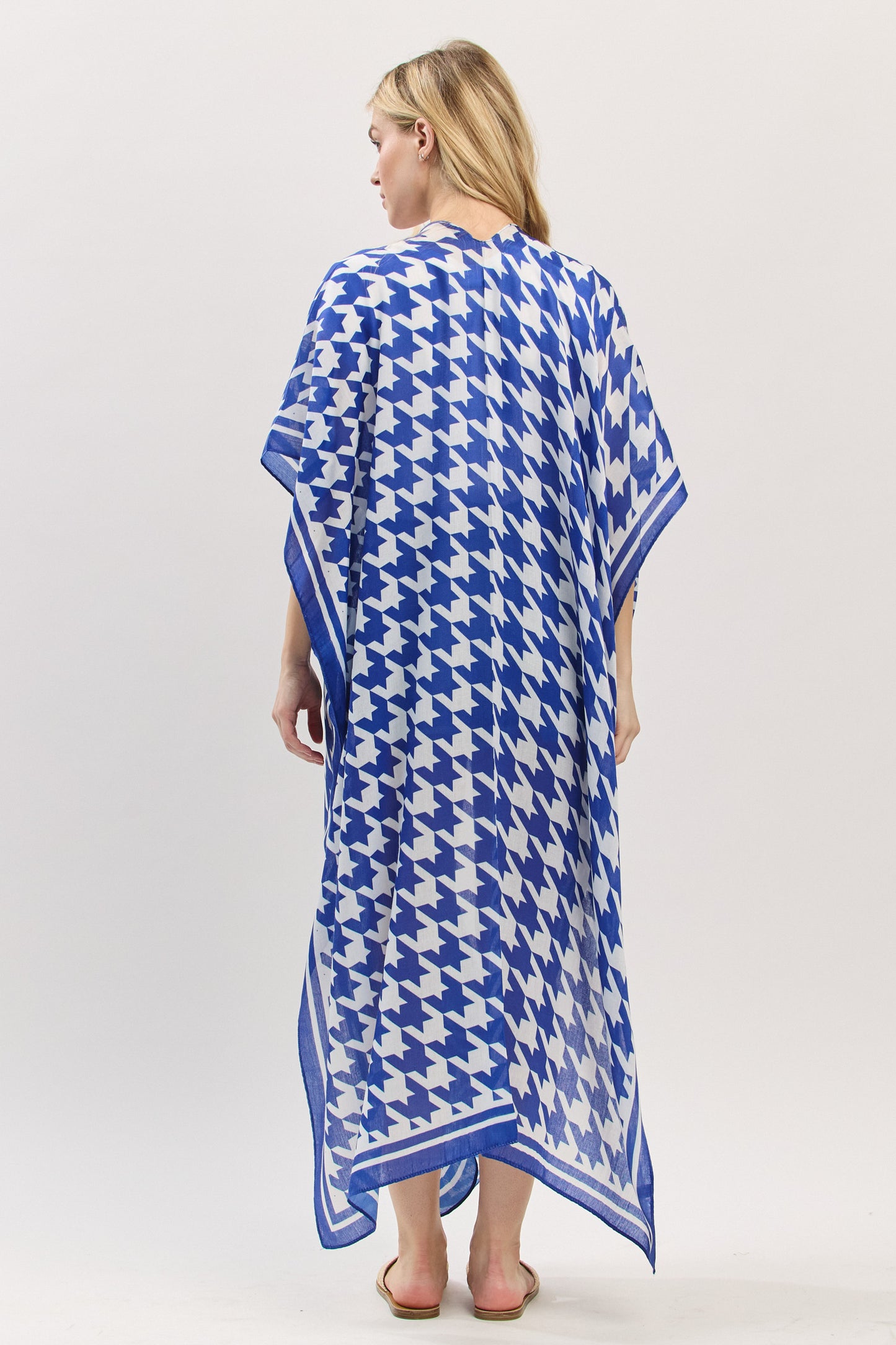 PS86 SO15012 Houndstooth Printed Long Kimono