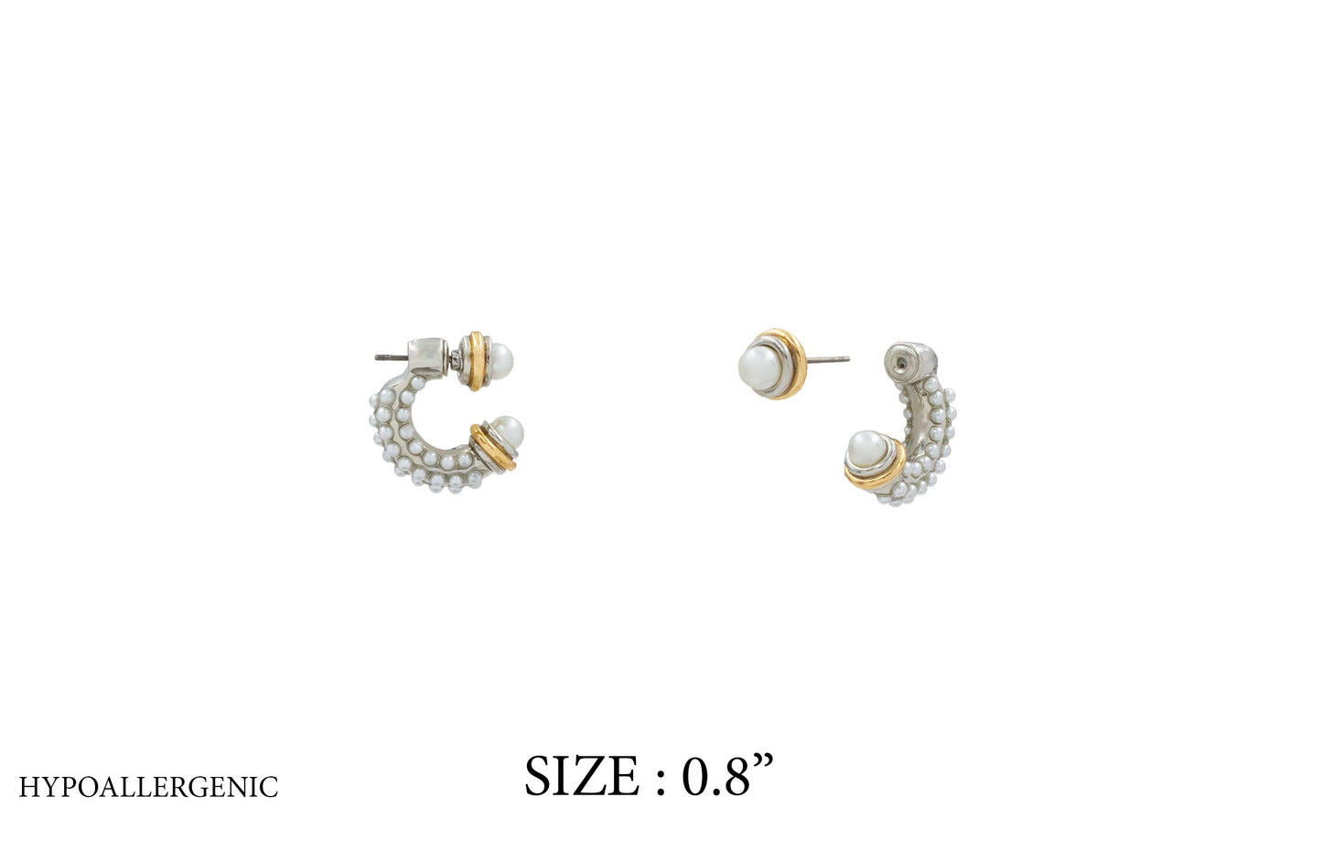 Pair of pearl earrings with gold accents on a white background