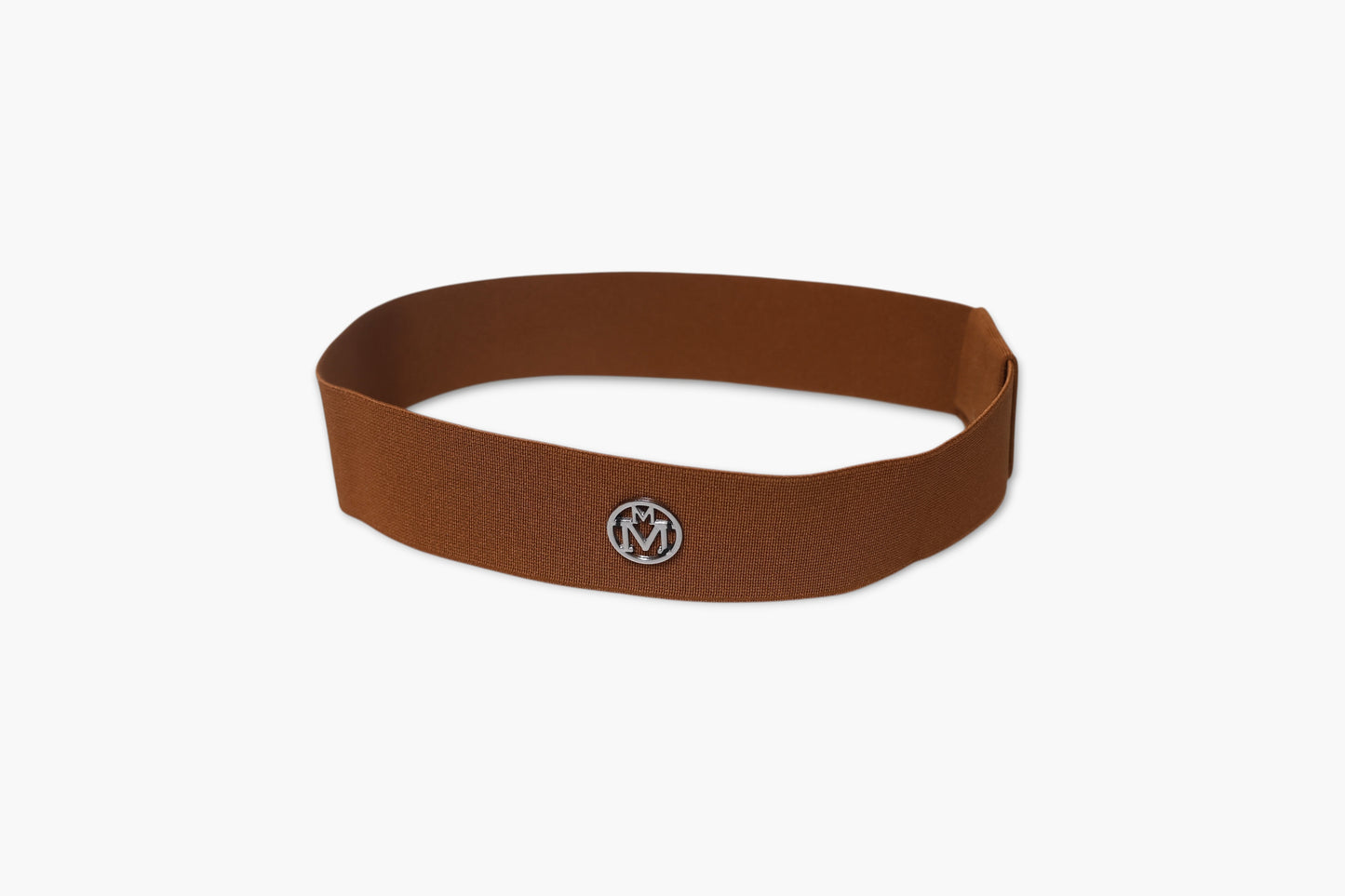 Brown headband with a logo on a white background