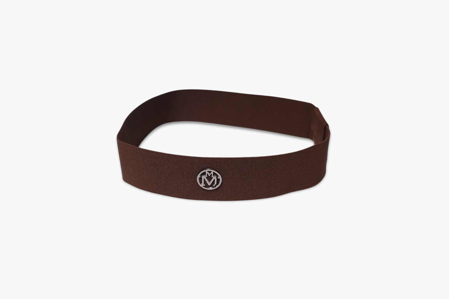 Brown headband with a logo on a white background