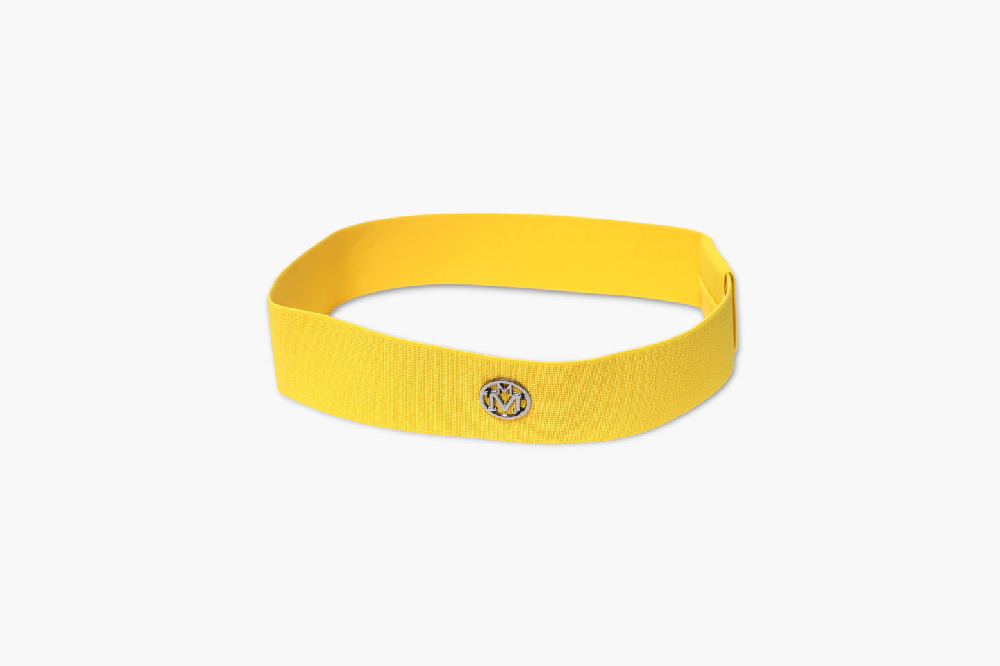Yellow headband with a logo on a white background