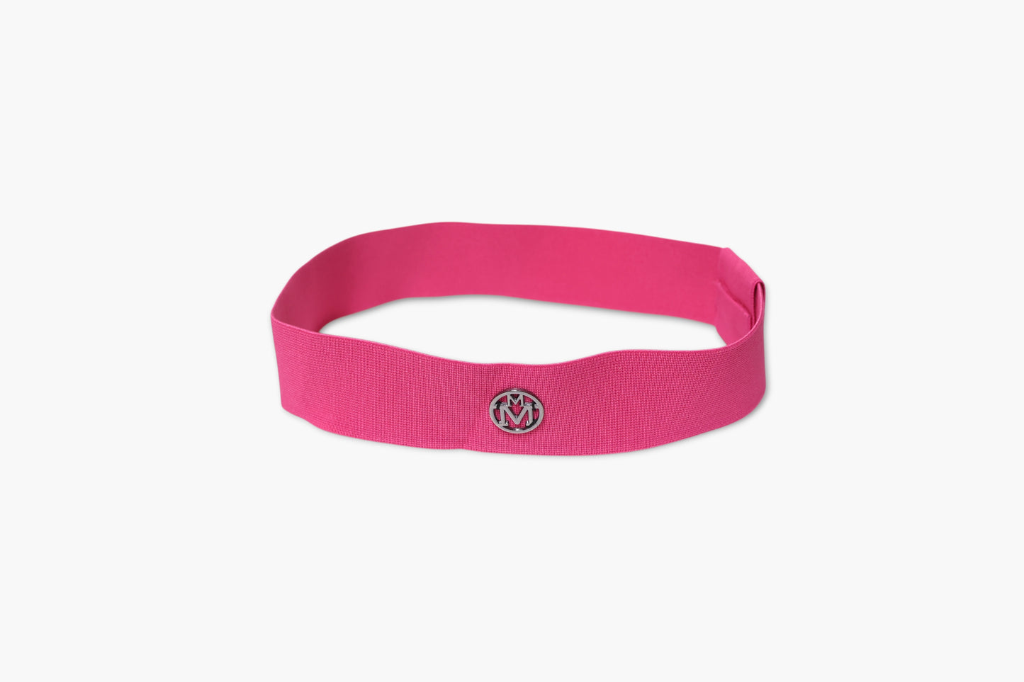 Pink headband with a logo on a white background
