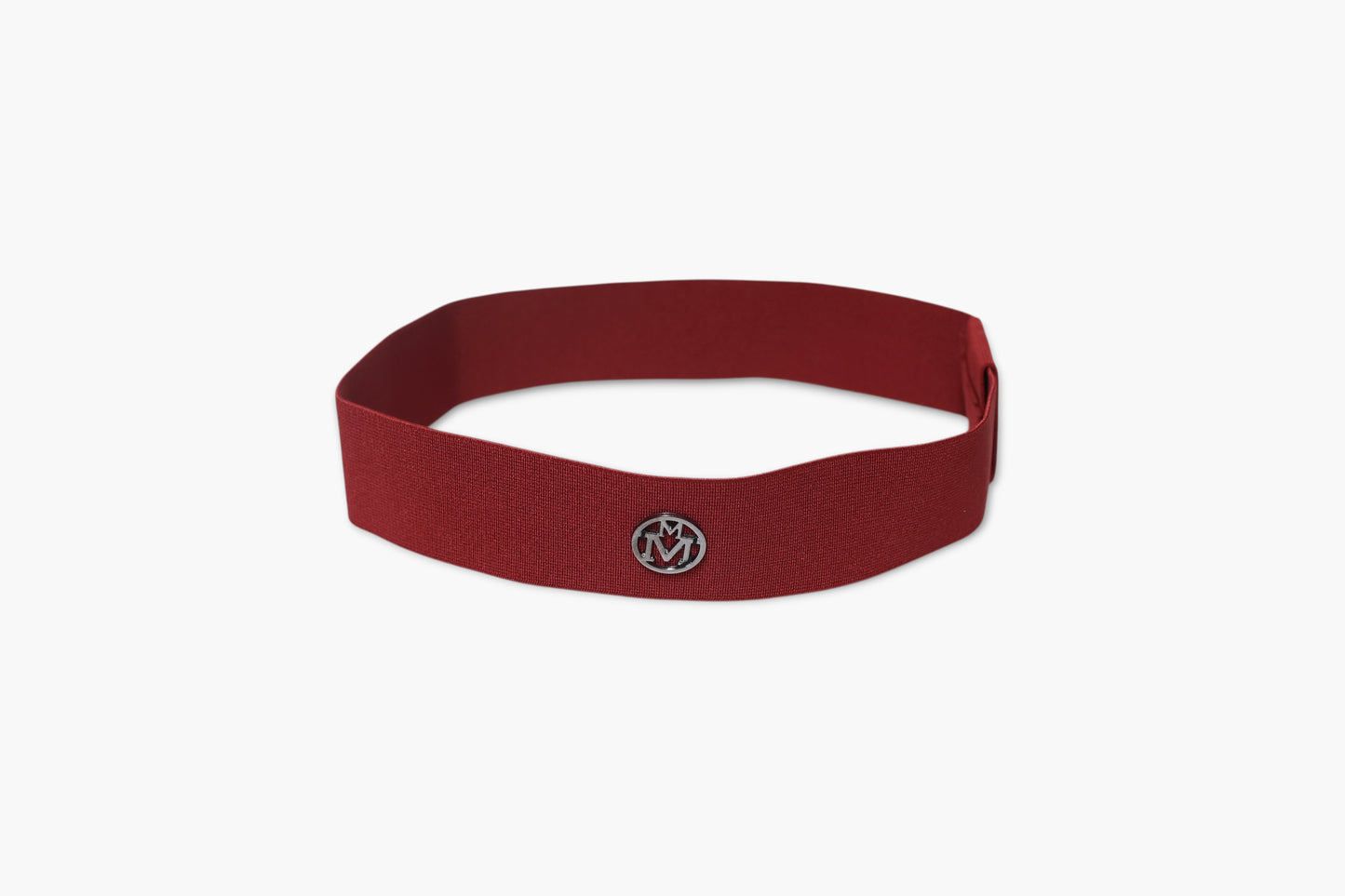 Red headband with a logo on a white background