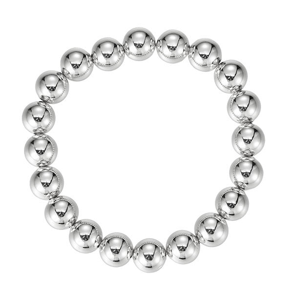 Silver beaded bracelet on a white background