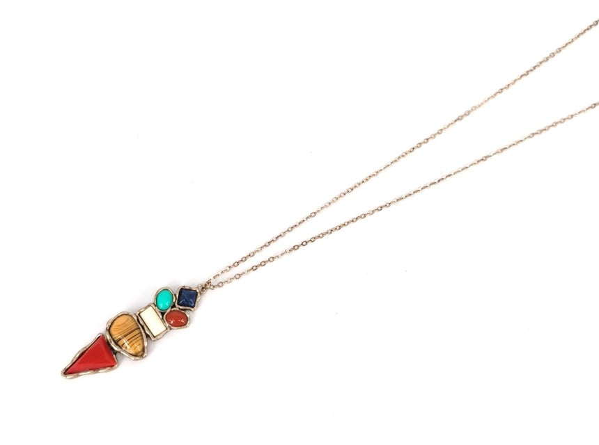N0096| Multi Color Natural Stone Necklace |TNE2415
