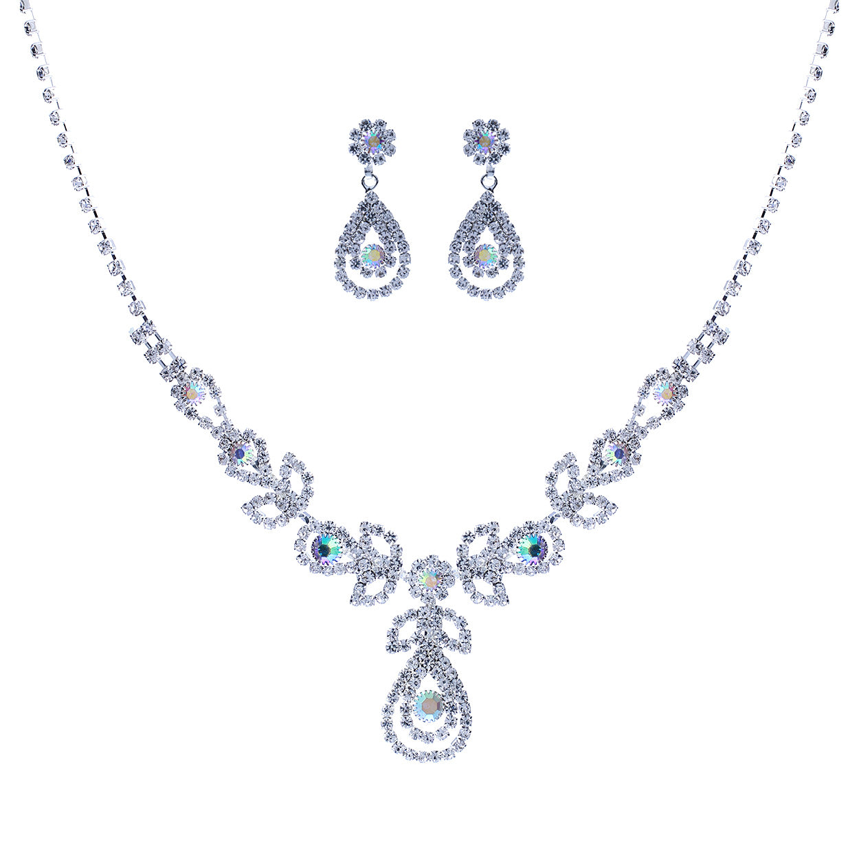 Jewelry set with necklace and earrings on a white background