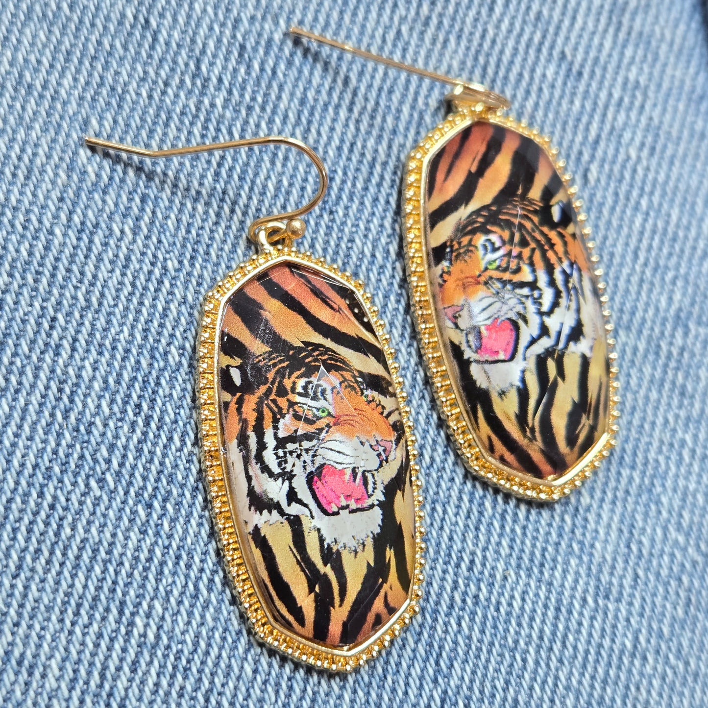 E1286 VER5298 Tiger Design Drop dangle Earrings