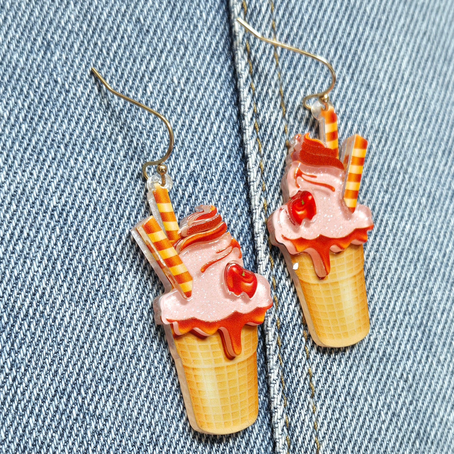 E1058 VER6015 Acrylic Ice Cream Design Drop Dangle Hook Earrings
